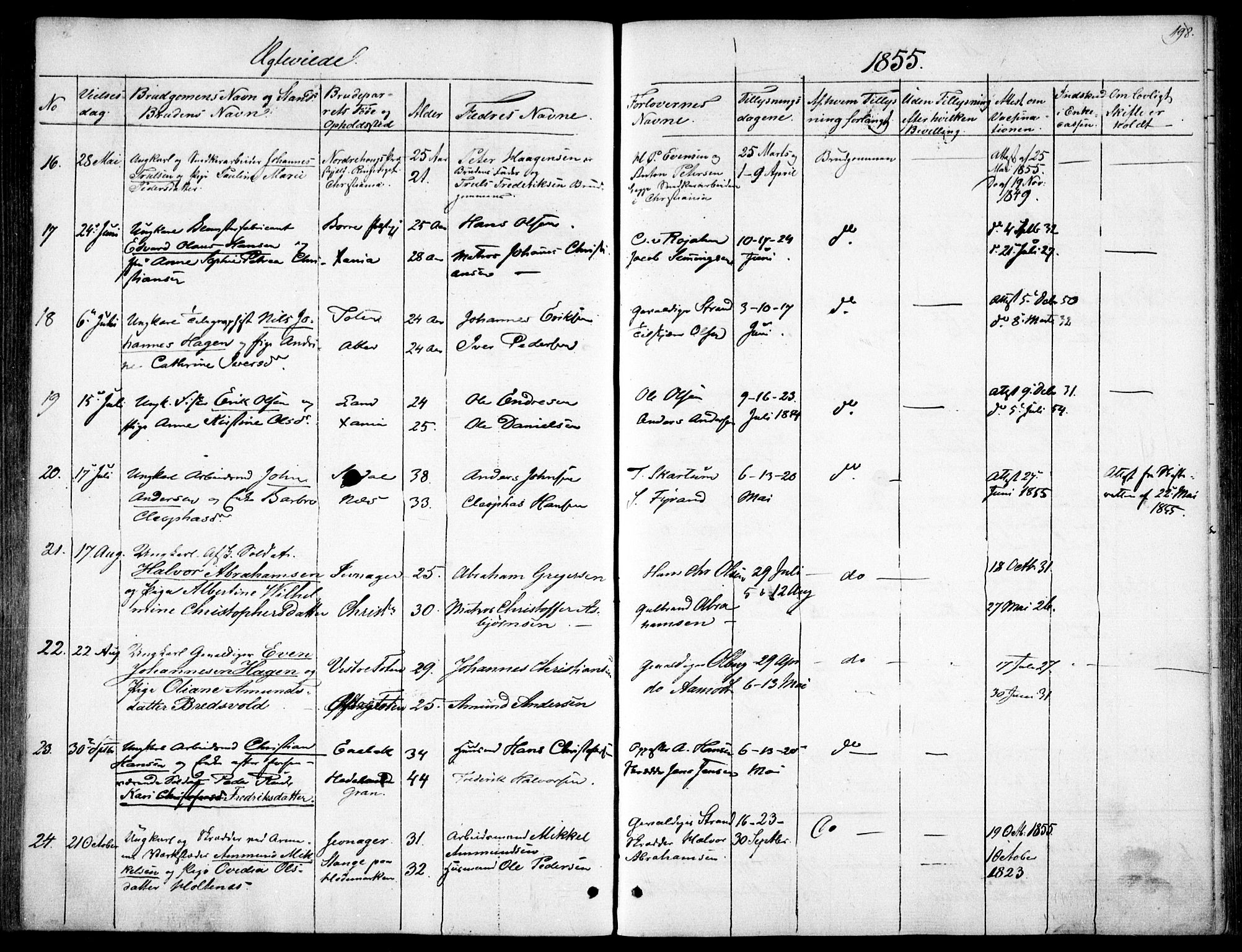 Garnisonsmenigheten Kirkebøker, AV/SAO-A-10846/F/Fa/L0009: Parish register (official) no. 9, 1842-1859, p. 198