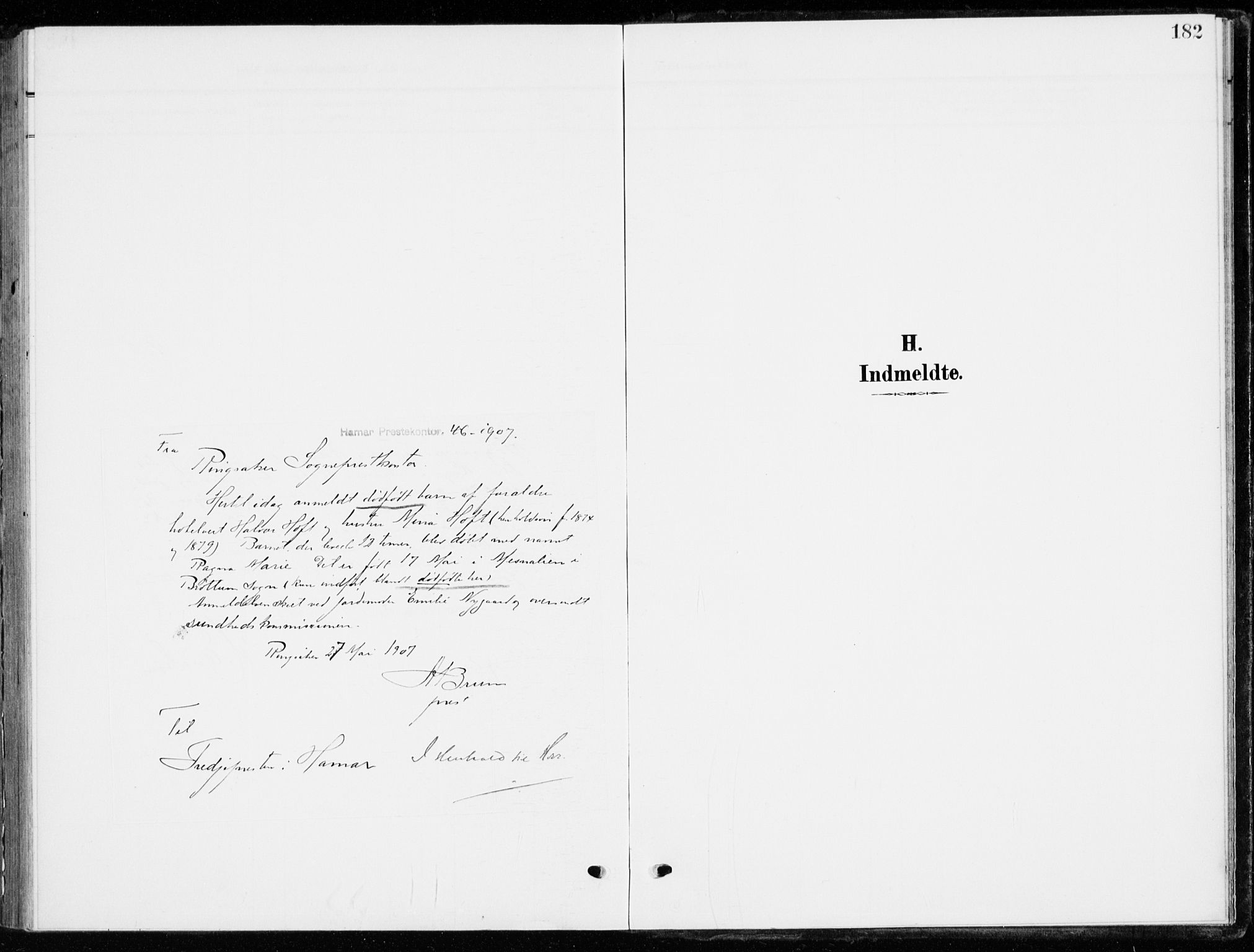 Ringsaker prestekontor, SAH/PREST-014/K/Ka/L0021: Parish register (official) no. 21, 1905-1920, p. 182