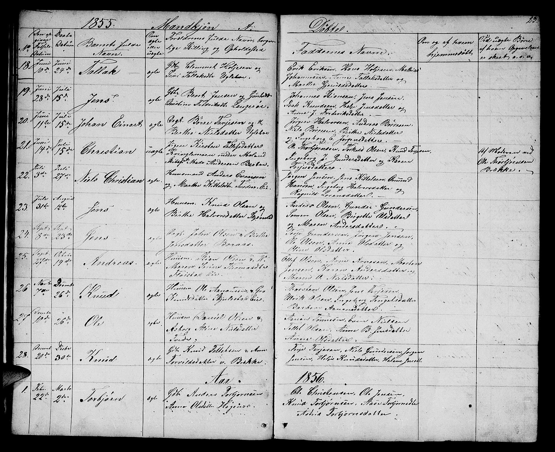 Austre Moland sokneprestkontor, SAK/1111-0001/F/Fb/Fba/L0001: Parish register (copy) no. B 1, 1842-1868, p. 23