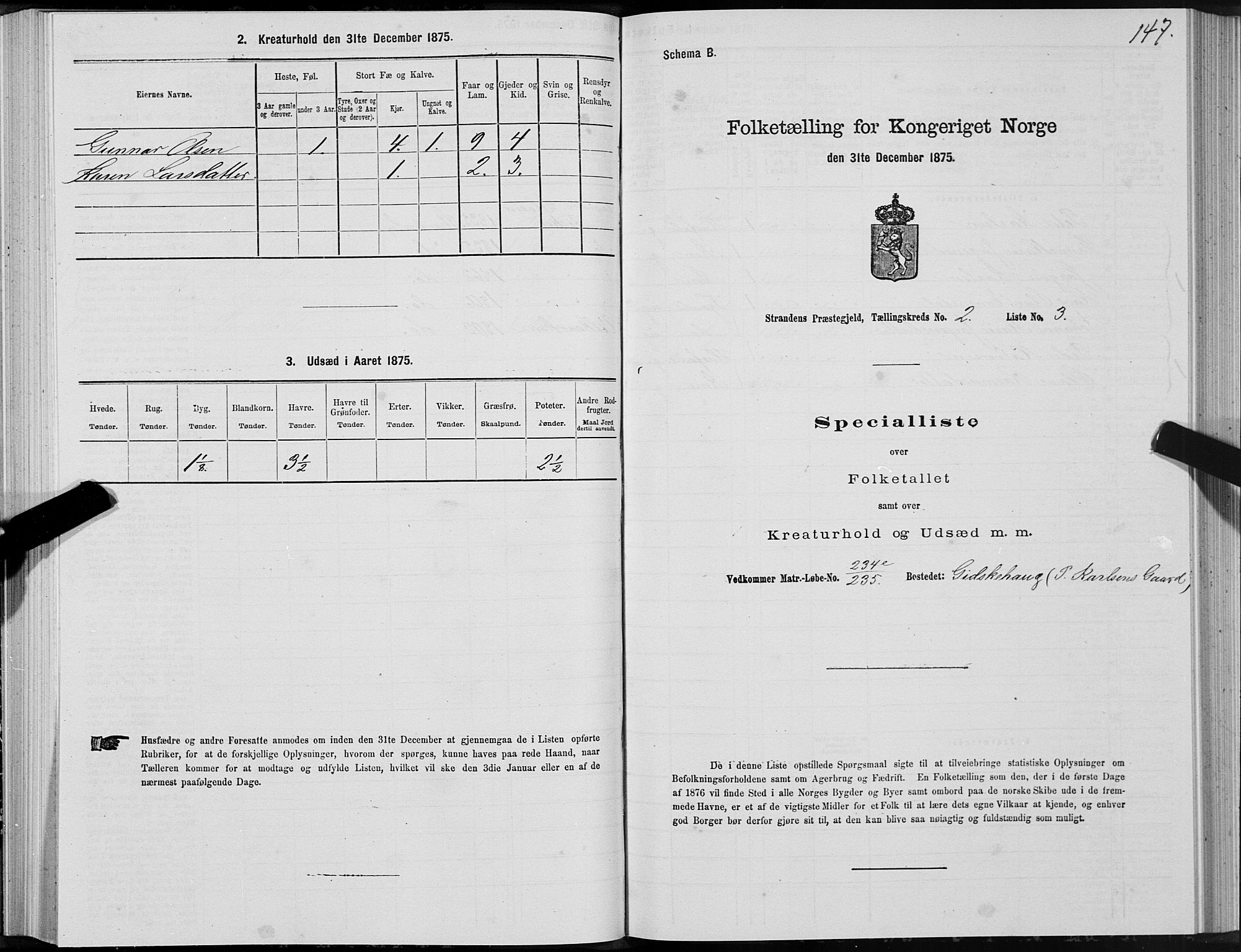 SAT, 1875 census for 1525P Stranda, 1875, p. 1147