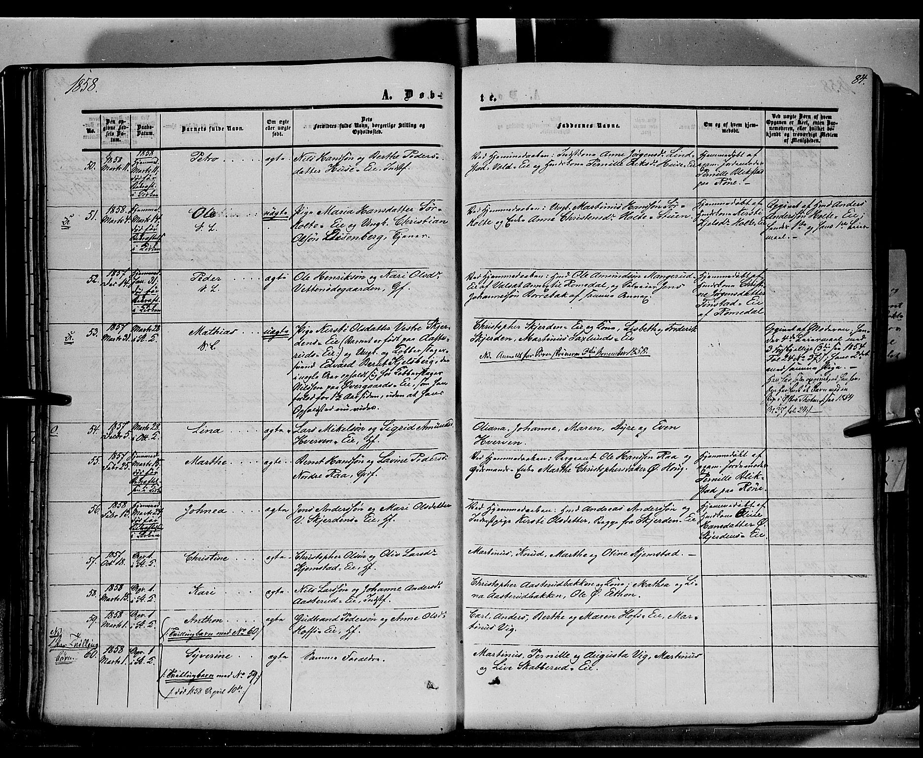Stange prestekontor, SAH/PREST-002/K/L0012: Parish register (official) no. 12, 1852-1862, p. 84