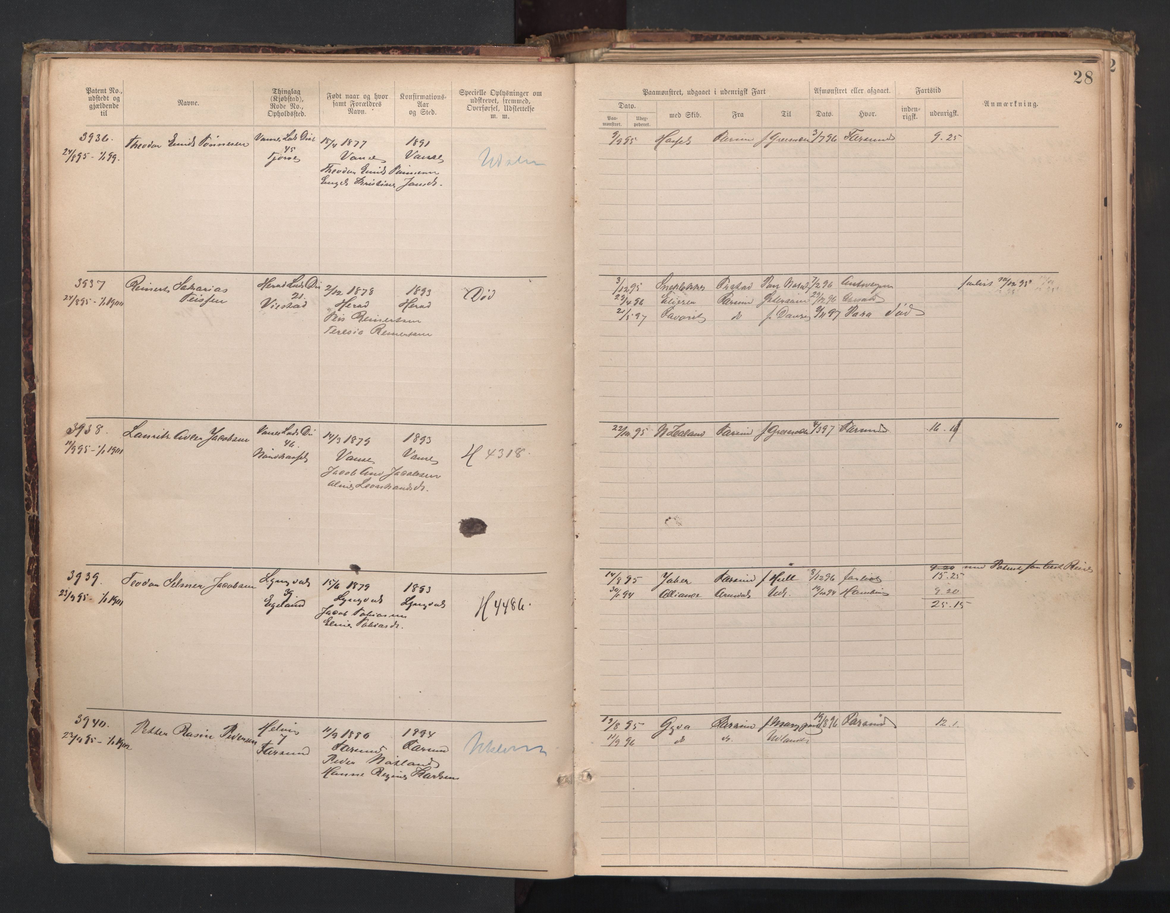 Farsund mønstringskrets, AV/SAK-2031-0017/F/Fa/L0007: Annotasjonsrulle nr 3806-5294 med register, Z-4, 1894-1934, p. 56