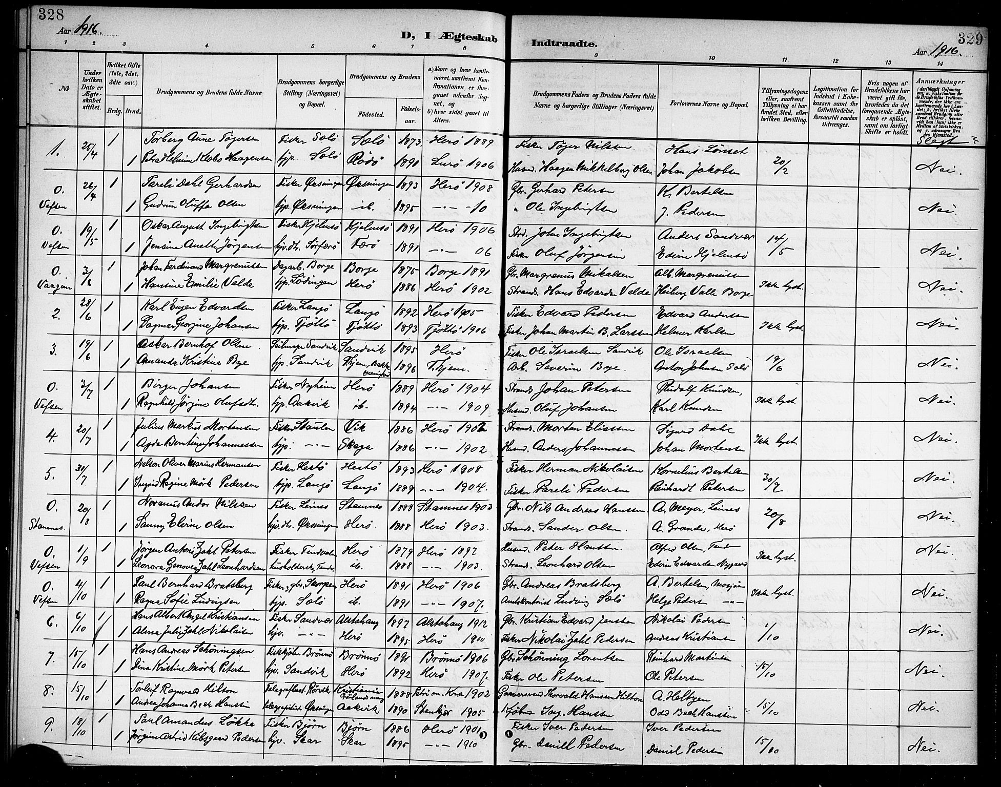 Ministerialprotokoller, klokkerbøker og fødselsregistre - Nordland, SAT/A-1459/834/L0516: Parish register (copy) no. 834C06, 1902-1918, p. 328-329