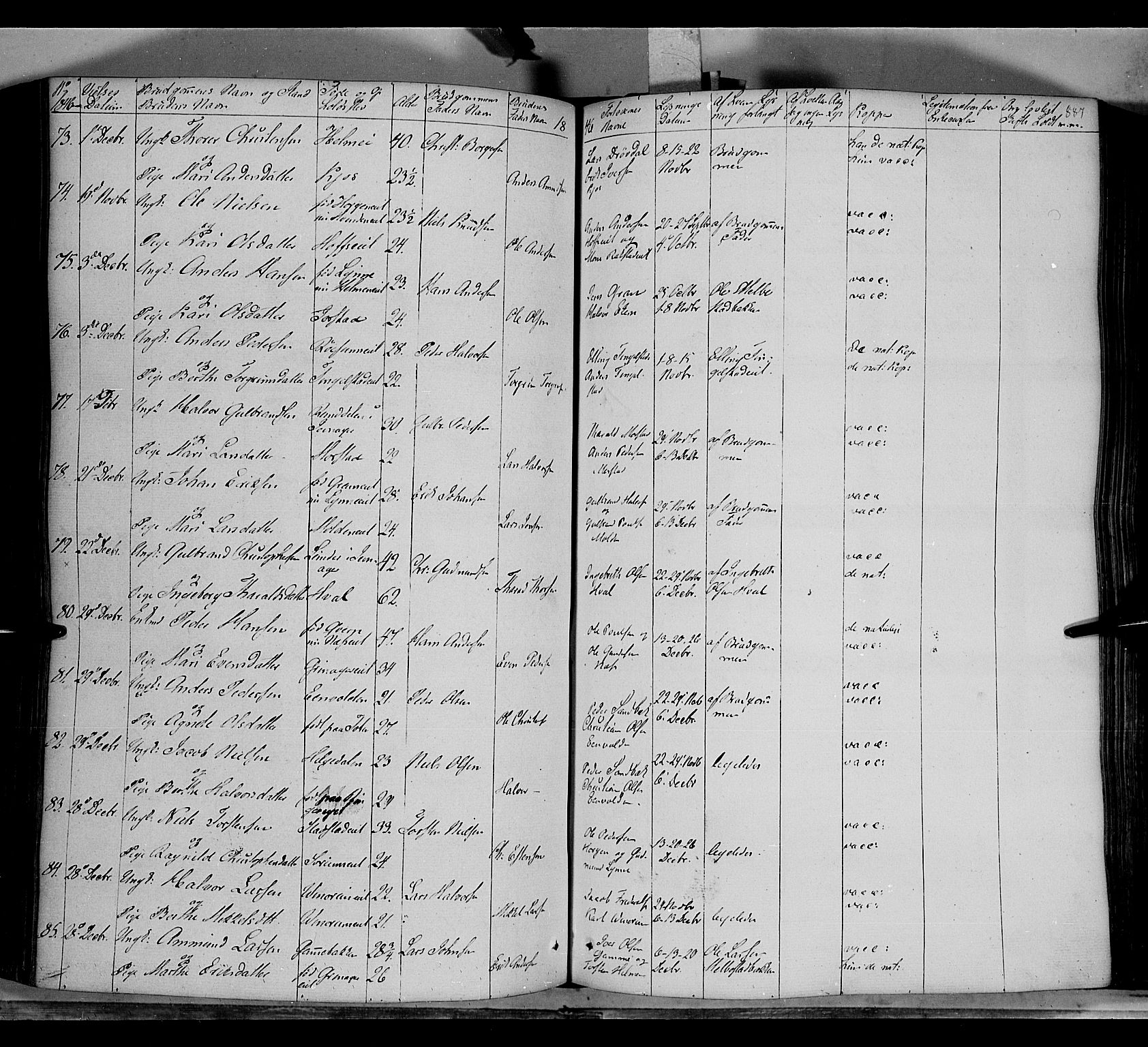 Gran prestekontor, SAH/PREST-112/H/Ha/Haa/L0011: Parish register (official) no. 11, 1842-1856, p. 886-887