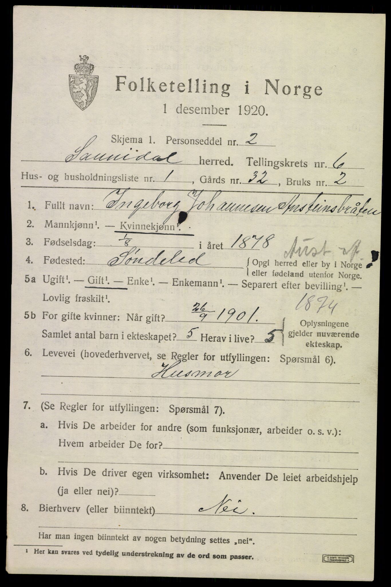 SAKO, 1920 census for Sannidal, 1920, p. 4677