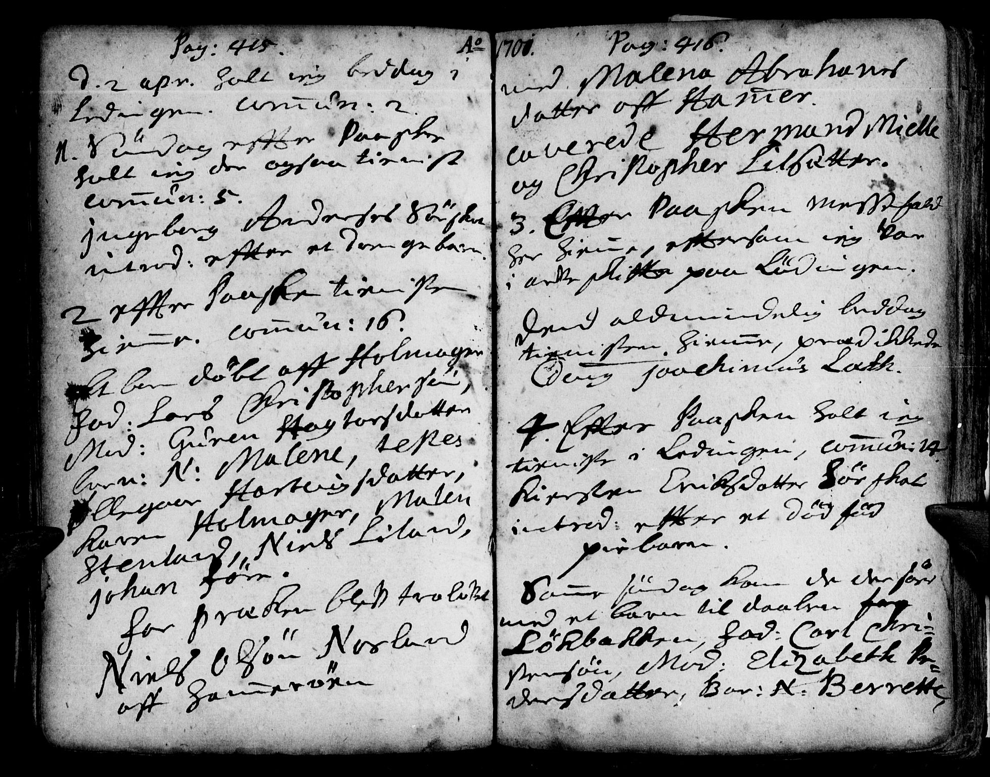 Ministerialprotokoller, klokkerbøker og fødselsregistre - Nordland, AV/SAT-A-1459/855/L0793: Parish register (official) no. 855A01, 1686-1712, p. 415-416