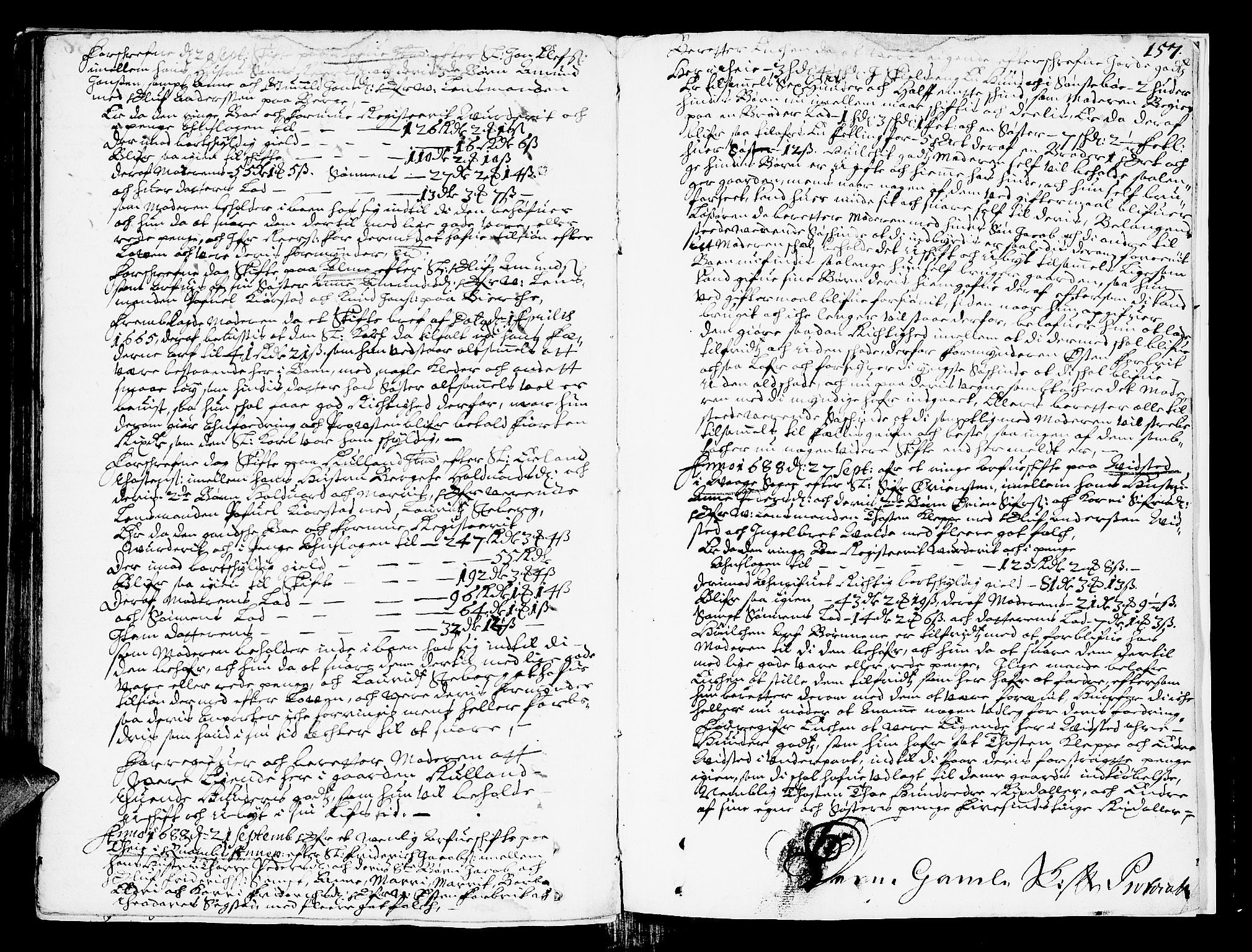 Sorenskriverier i Gudbrandsdalen, SAH/TING-036/J/Ja/Jaa/L0002: Skifteprotokoll - Nord-Gudbrandsdal, 1673-1688, p. 156b-157a