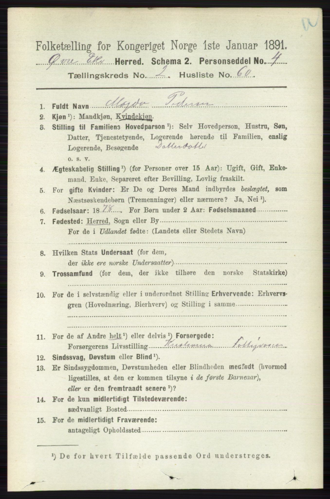 RA, 1891 census for 0624 Øvre Eiker, 1891, p. 880