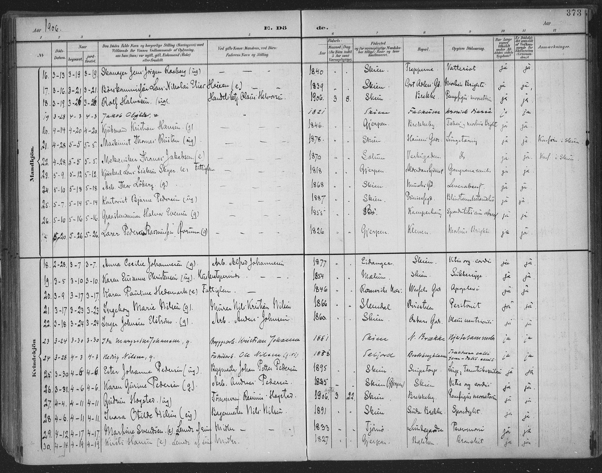 Skien kirkebøker, AV/SAKO-A-302/F/Fa/L0011: Parish register (official) no. 11, 1900-1907, p. 373