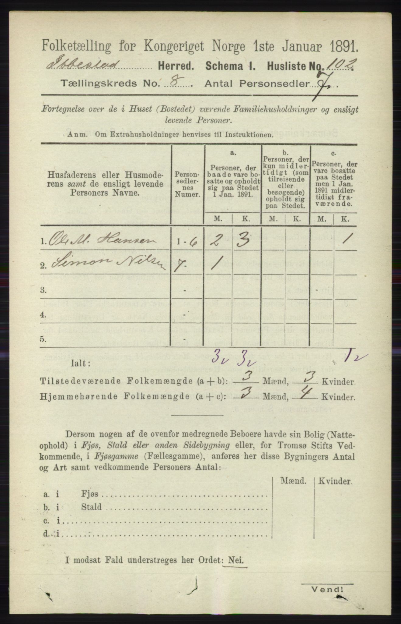 RA, 1891 census for 1917 Ibestad, 1891, p. 5234