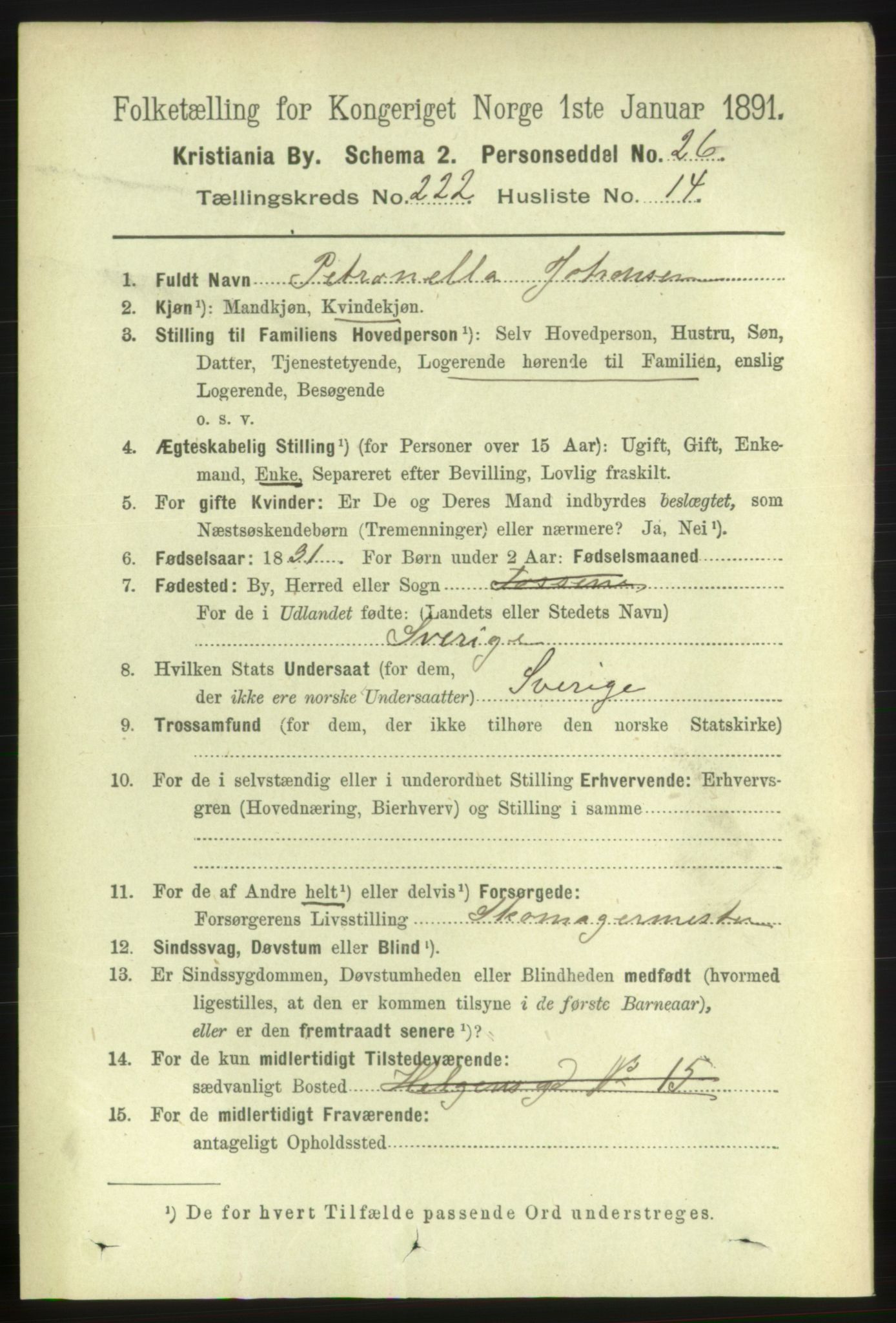 RA, 1891 census for 0301 Kristiania, 1891, p. 133607
