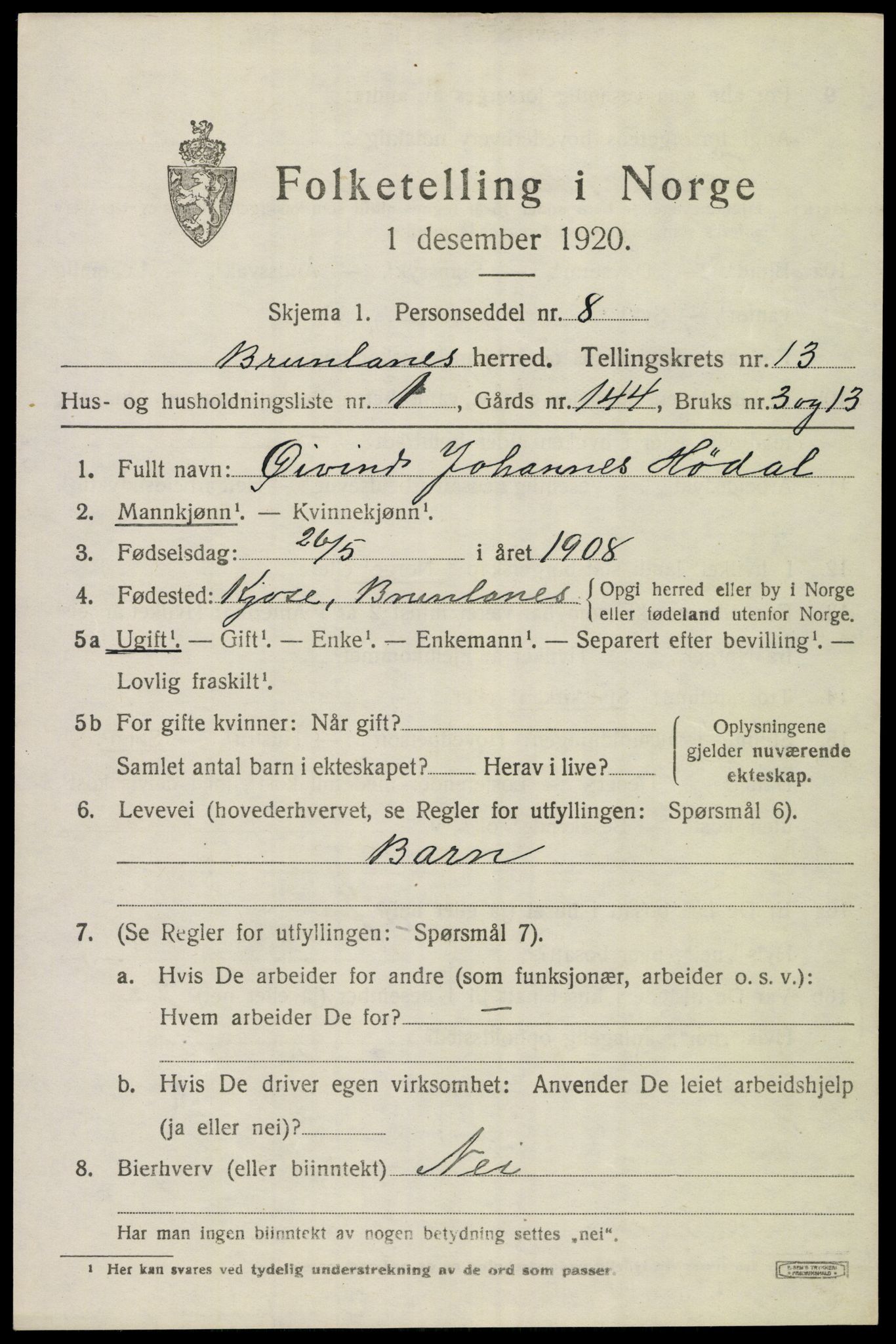 SAKO, 1920 census for Brunlanes, 1920, p. 10795