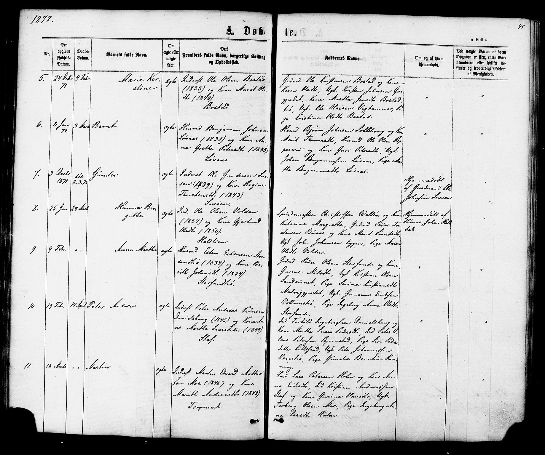 Ministerialprotokoller, klokkerbøker og fødselsregistre - Sør-Trøndelag, SAT/A-1456/616/L0409: Parish register (official) no. 616A06, 1865-1877, p. 45