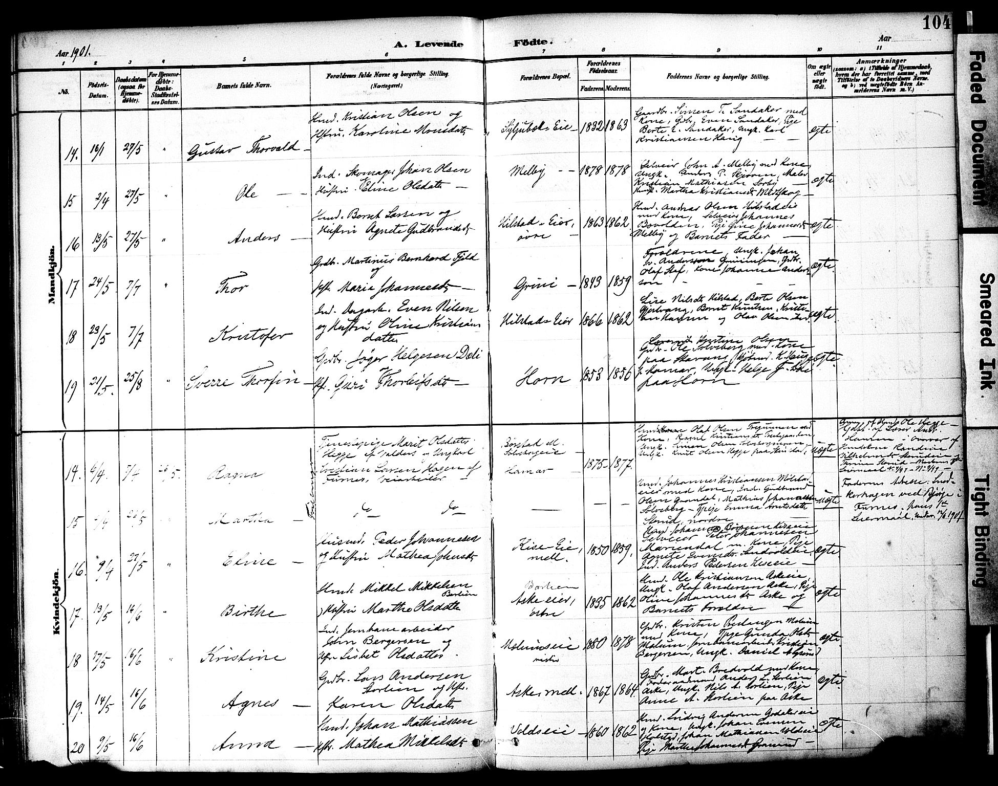 Nes prestekontor, Hedmark, AV/SAH-PREST-020/K/Ka/L0009: Parish register (official) no. 9, 1887-1905, p. 104