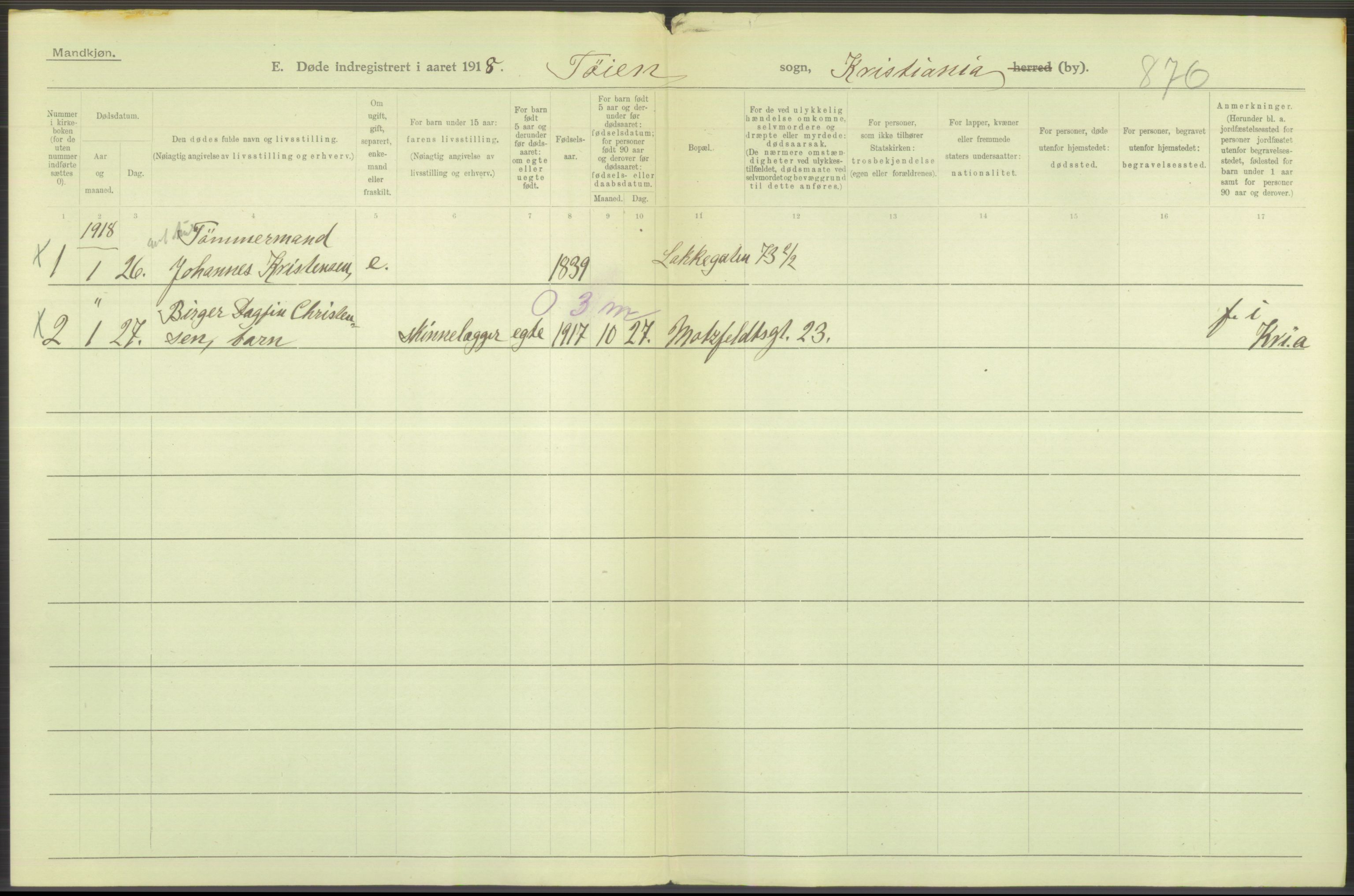 Statistisk sentralbyrå, Sosiodemografiske emner, Befolkning, AV/RA-S-2228/D/Df/Dfb/Dfbh/L0011: Kristiania: Døde, dødfødte, 1918, p. 282