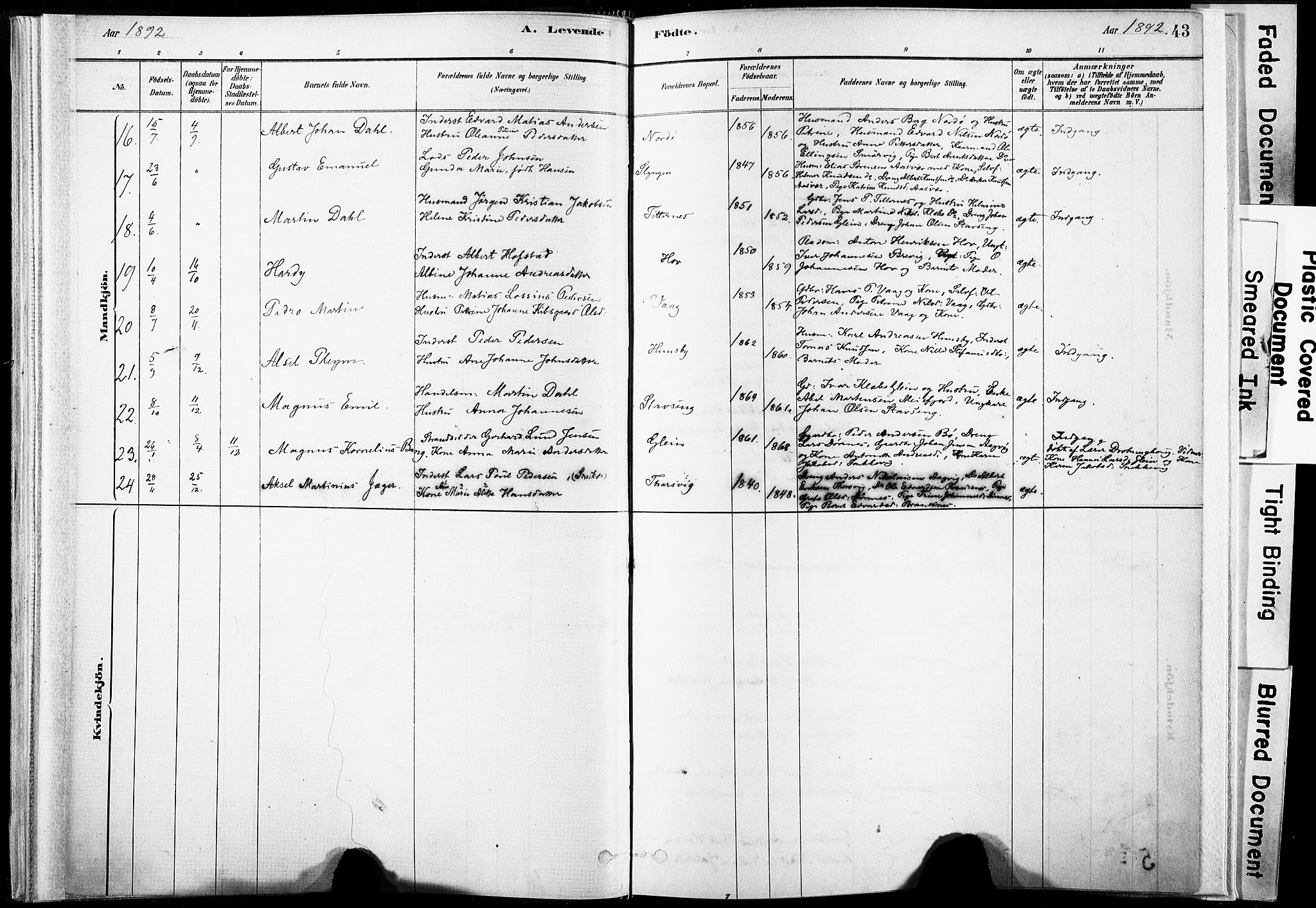 Ministerialprotokoller, klokkerbøker og fødselsregistre - Nordland, SAT/A-1459/835/L0525: Parish register (official) no. 835A03I, 1881-1910, p. 43