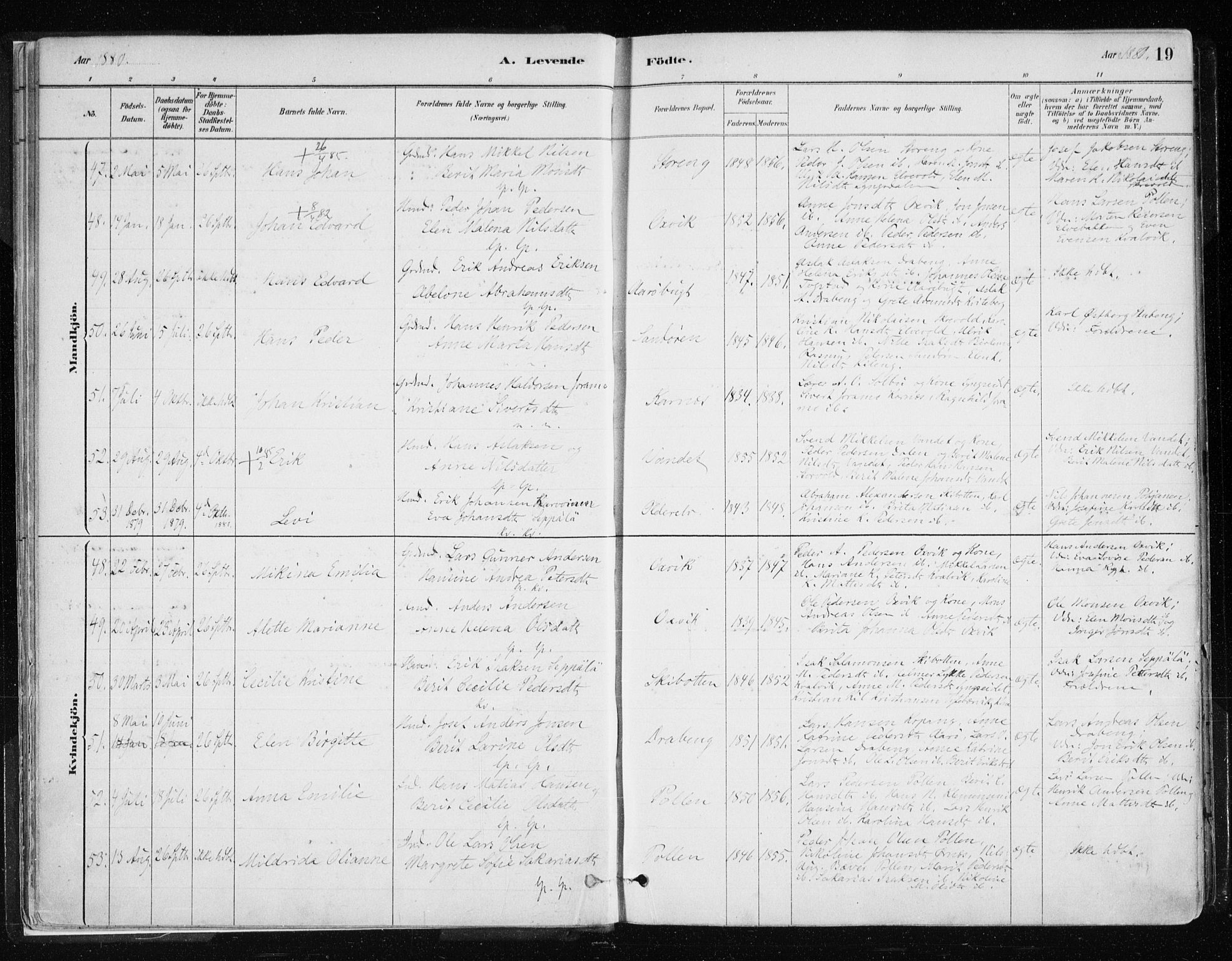 Lyngen sokneprestembete, AV/SATØ-S-1289/H/He/Hea/L0007kirke: Parish register (official) no. 7, 1879-1890, p. 19