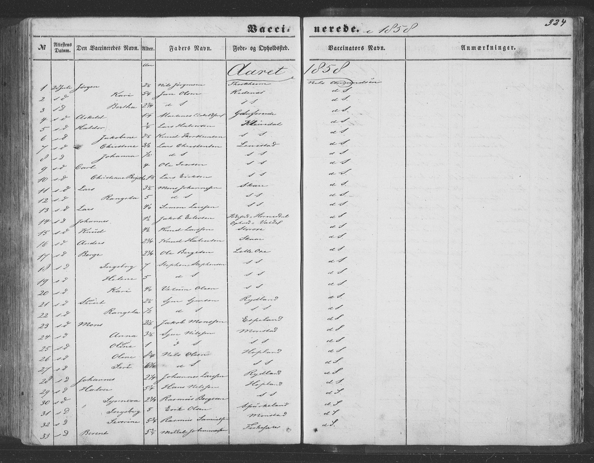 Hosanger sokneprestembete, AV/SAB-A-75801/H/Haa: Parish register (official) no. A 8, 1849-1863, p. 324