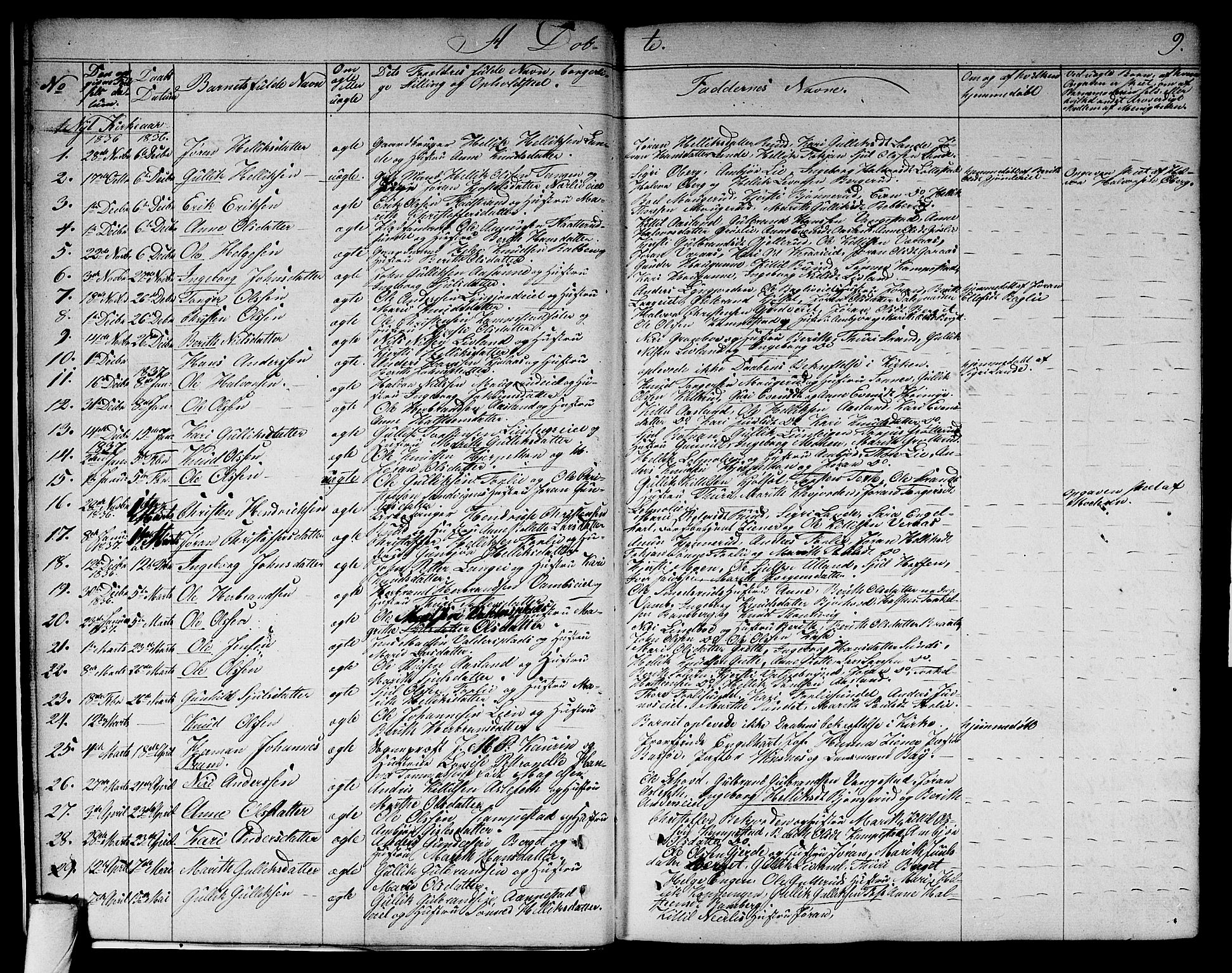 Flesberg kirkebøker, SAKO/A-18/G/Ga/L0002: Parish register (copy) no. I 2, 1834-1860, p. 9