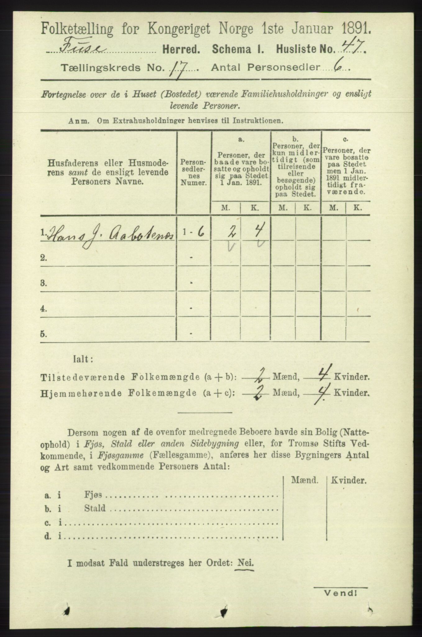 RA, 1891 census for 1241 Fusa, 1891, p. 3801