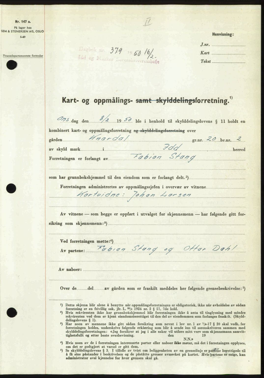 Idd og Marker sorenskriveri, AV/SAO-A-10283/G/Gb/Gbb/L0014: Mortgage book no. A14, 1950-1950, Diary no: : 379/1950