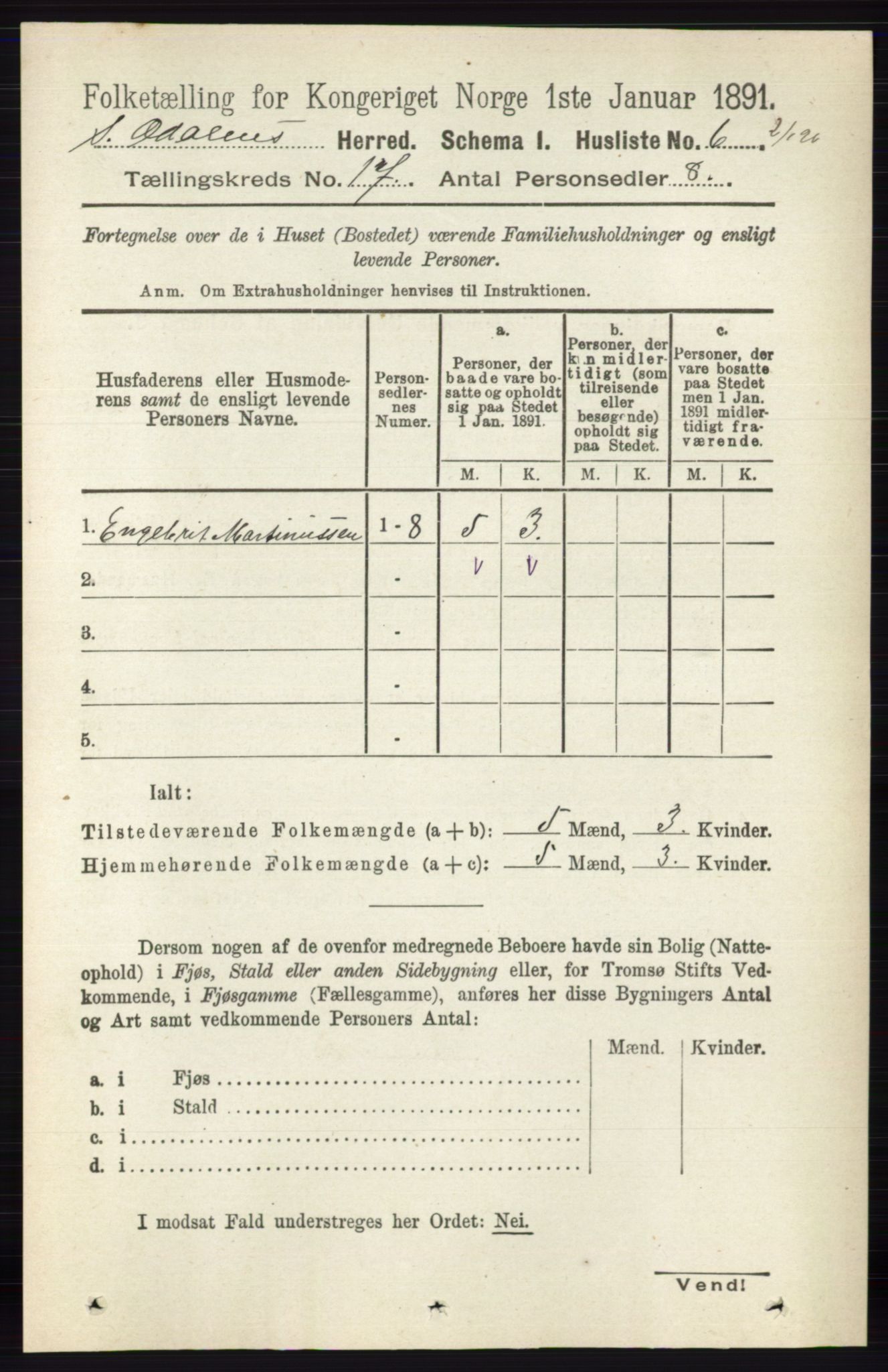 RA, 1891 census for 0419 Sør-Odal, 1891, p. 7786