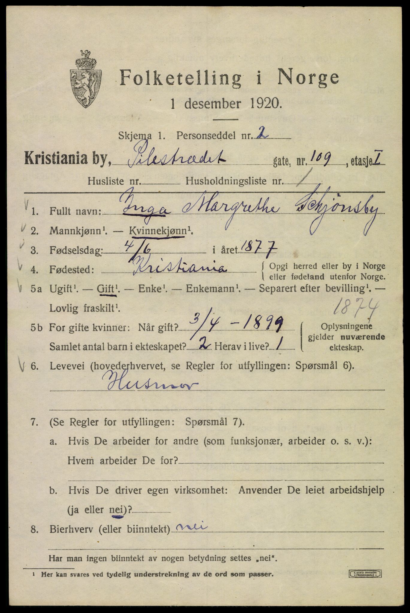 SAO, 1920 census for Kristiania, 1920, p. 453185