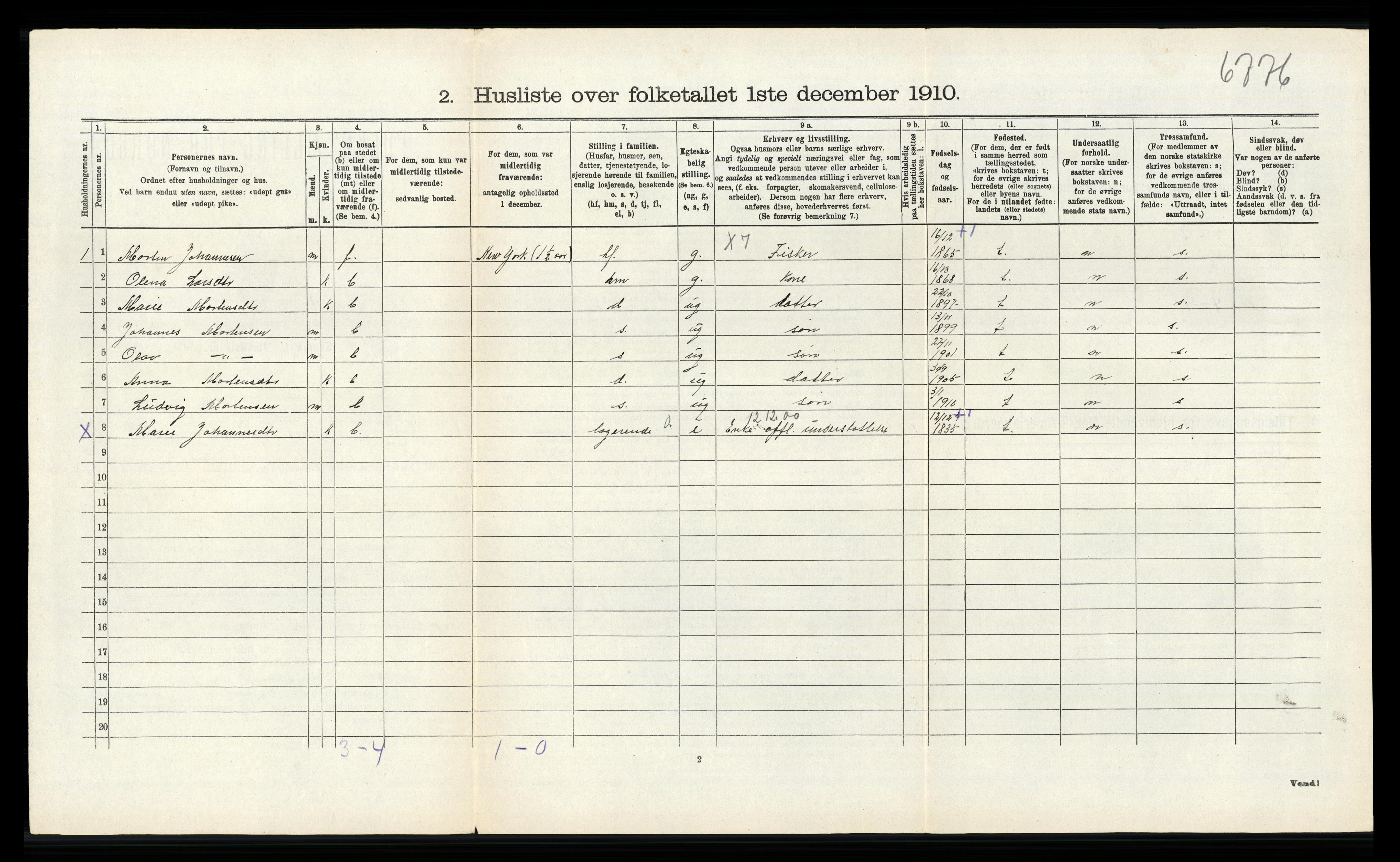 RA, 1910 census for Skudenes, 1910, p. 826