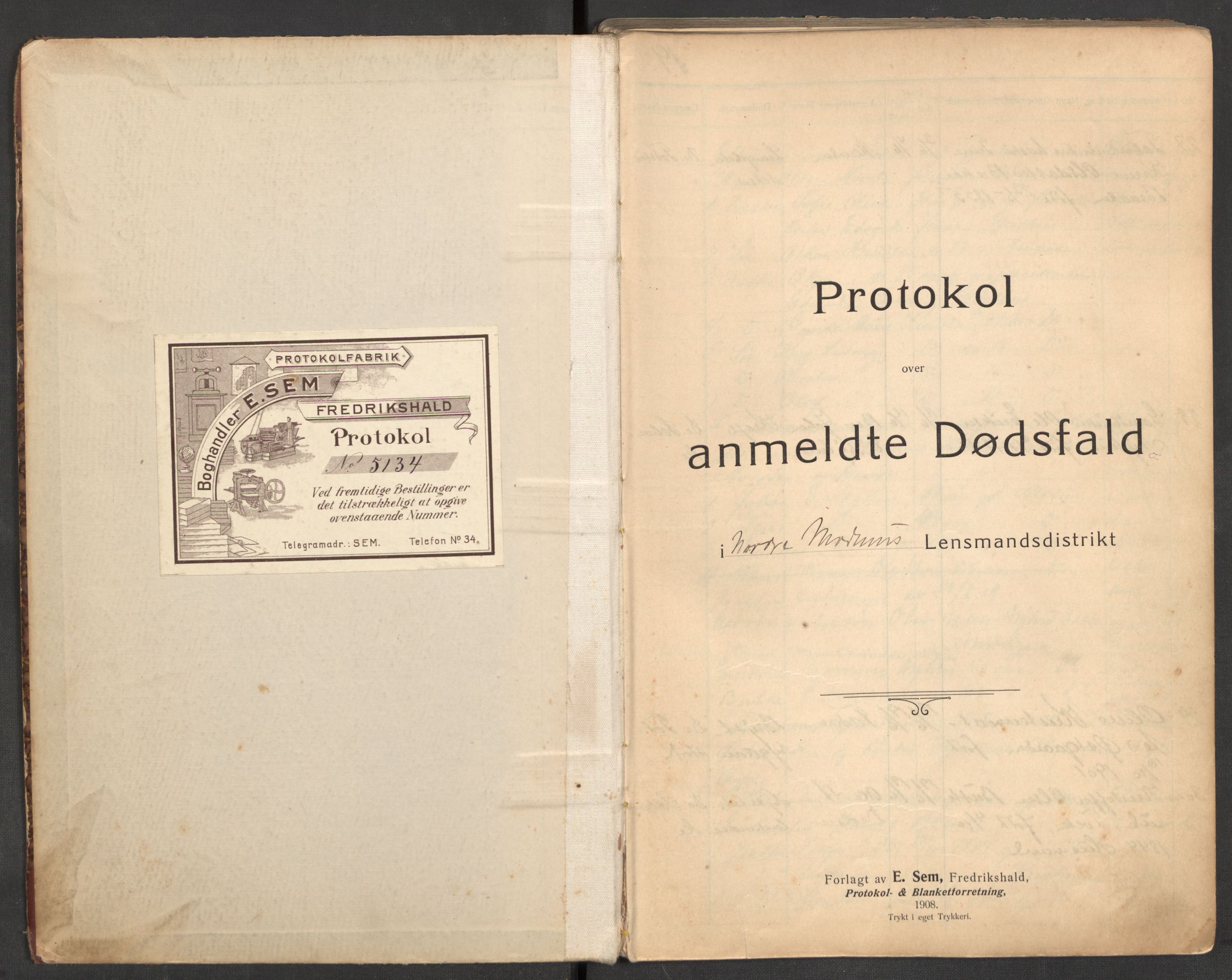Modum lensmannskontor, AV/SAKO-A-524/H/Ha/Hab/L0003: Dødsfallsprotokoll - Nordre Modum, 1909-1917