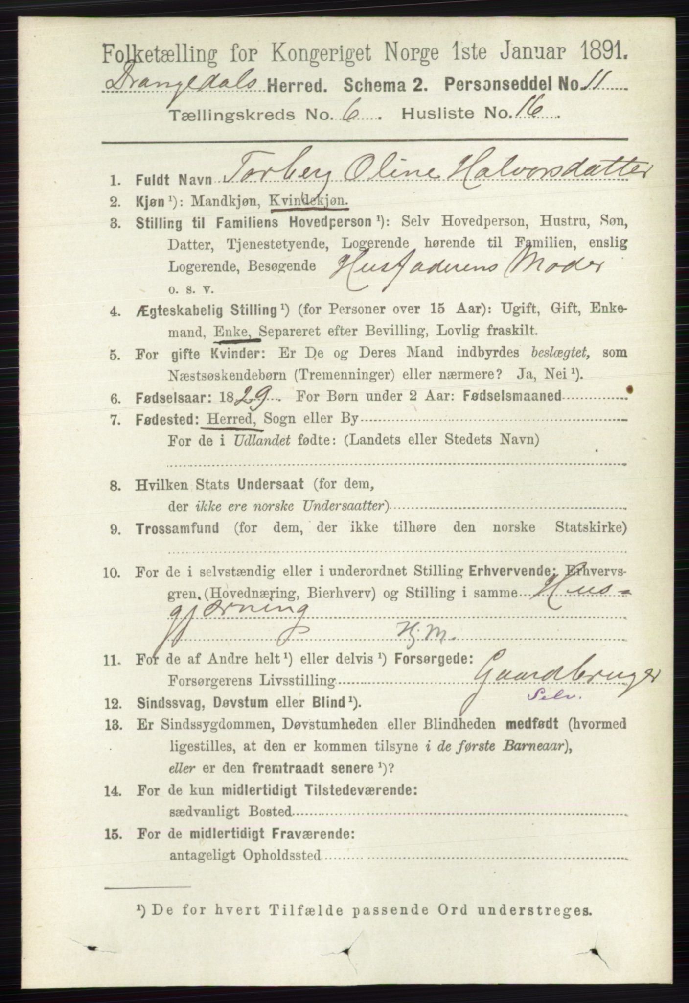 RA, 1891 census for 0817 Drangedal, 1891, p. 2108