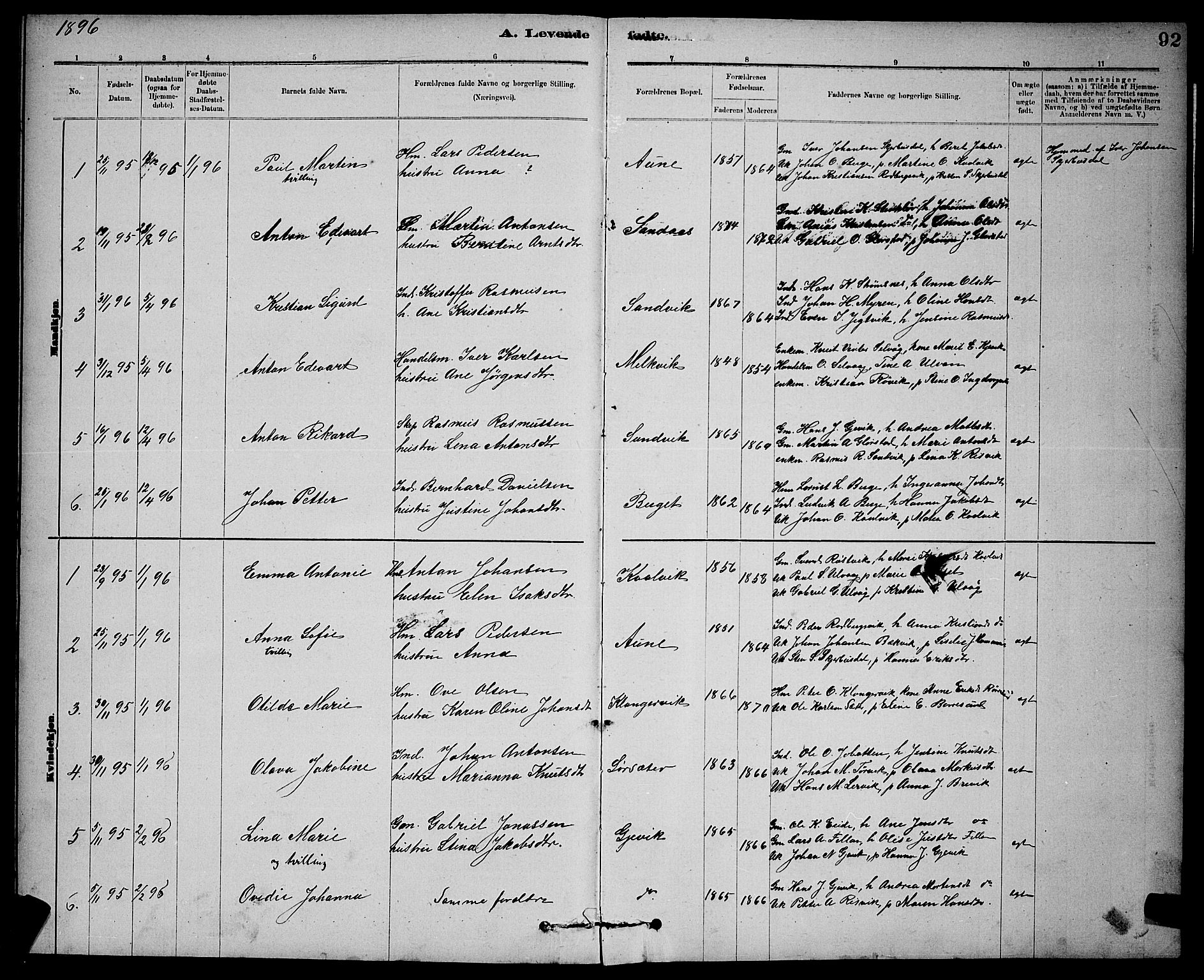 Ministerialprotokoller, klokkerbøker og fødselsregistre - Sør-Trøndelag, SAT/A-1456/637/L0562: Parish register (copy) no. 637C03, 1883-1898, p. 92