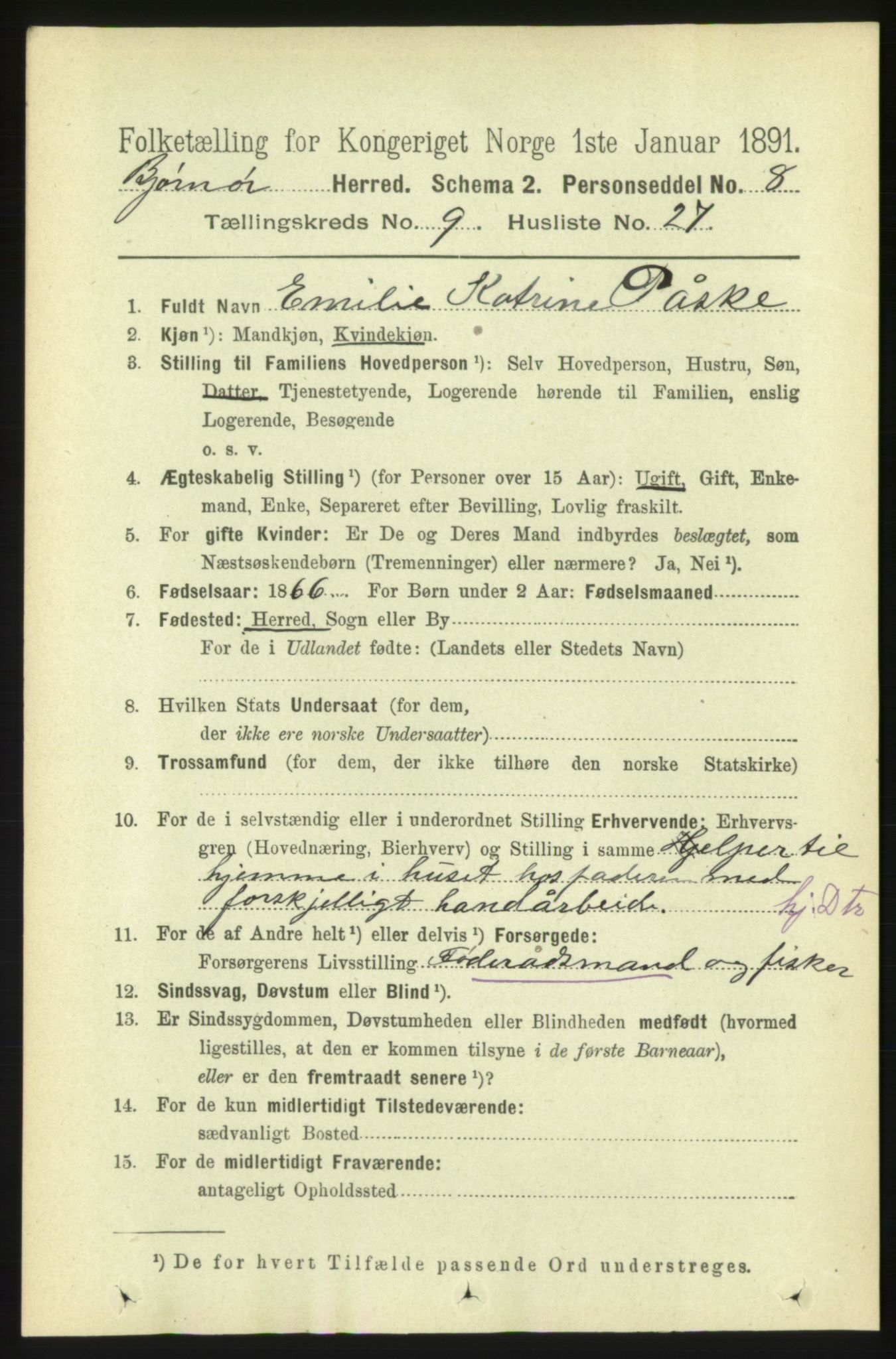 RA, 1891 census for 1632 Bjørnør, 1891, p. 3962