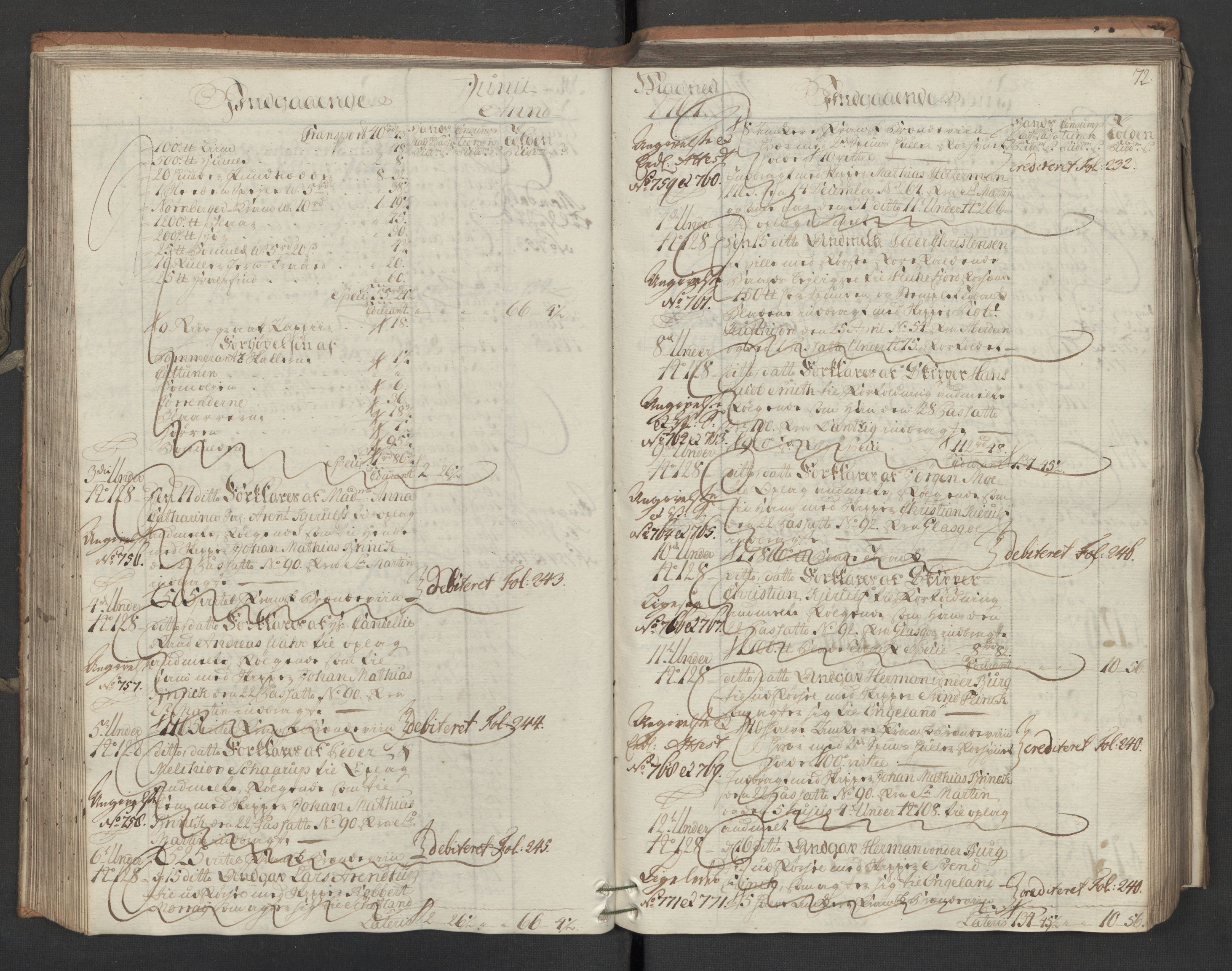 Generaltollkammeret, tollregnskaper, AV/RA-EA-5490/R16/L0054/0001: Tollregnskaper Kristiansand / Inngående hovedtollbok, 1764, p. 71b-72a