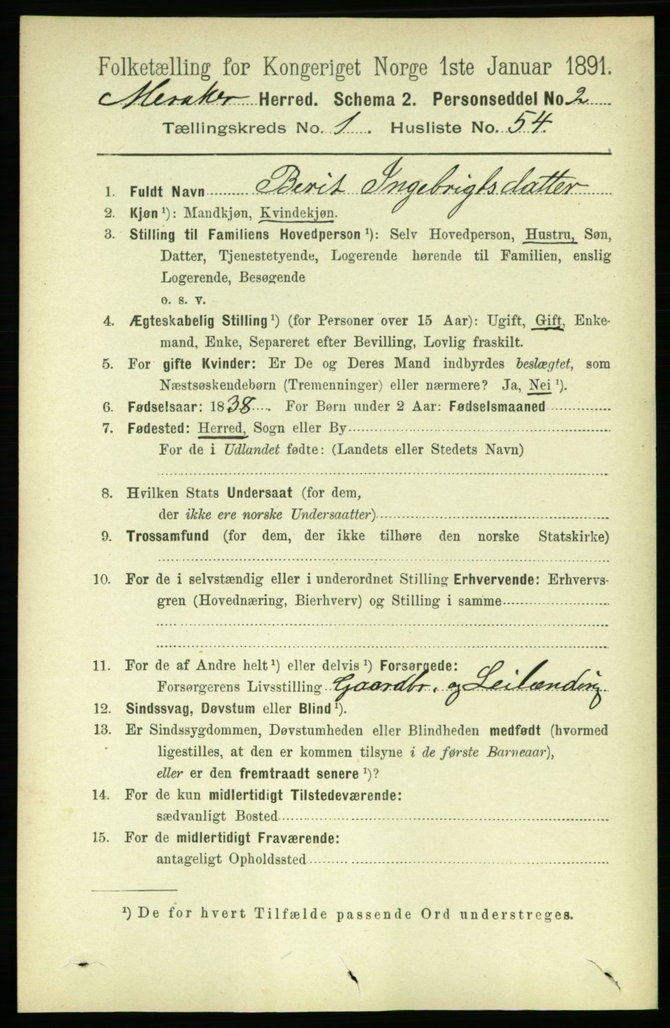 RA, 1891 census for 1711 Meråker, 1891, p. 486
