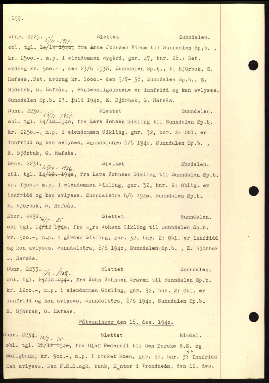 Nordmøre sorenskriveri, AV/SAT-A-4132/1/2/2Ca: Mortgage book no. C81, 1940-1945, Diary no: : 2229/1940