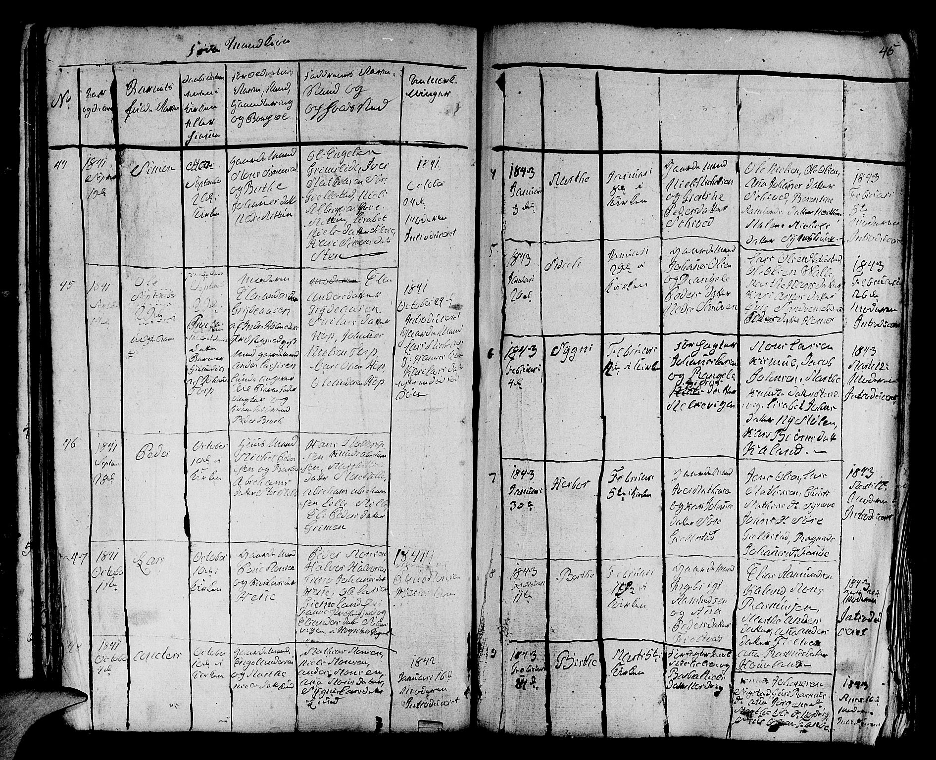 Fana Sokneprestembete, SAB/A-75101/H/Hab/Habb/L0001: Parish register (copy) no. B 1, 1837-1855, p. 45