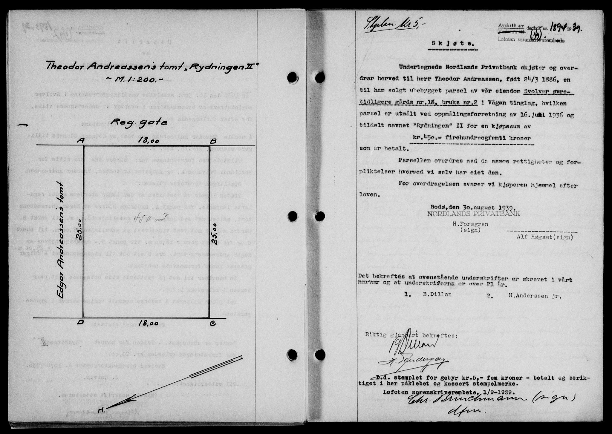 Lofoten sorenskriveri, SAT/A-0017/1/2/2C/L0006a: Mortgage book no. 6a, 1939-1939, Diary no: : 1894/1939