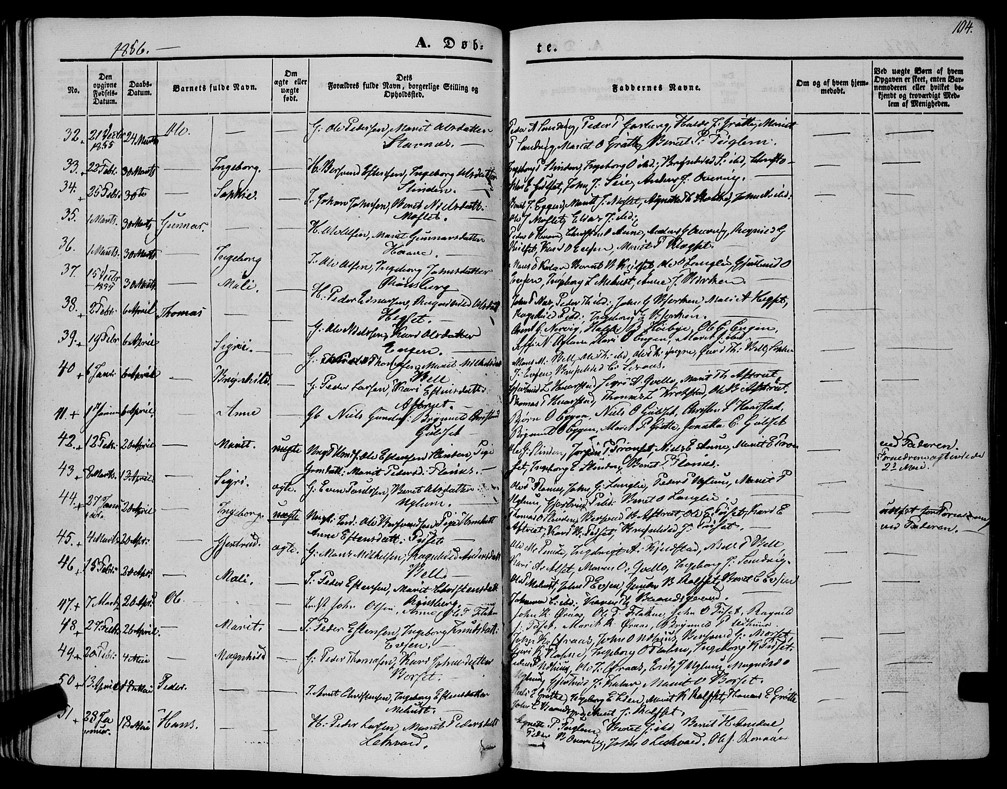 Ministerialprotokoller, klokkerbøker og fødselsregistre - Sør-Trøndelag, AV/SAT-A-1456/695/L1145: Parish register (official) no. 695A06 /1, 1843-1859, p. 104