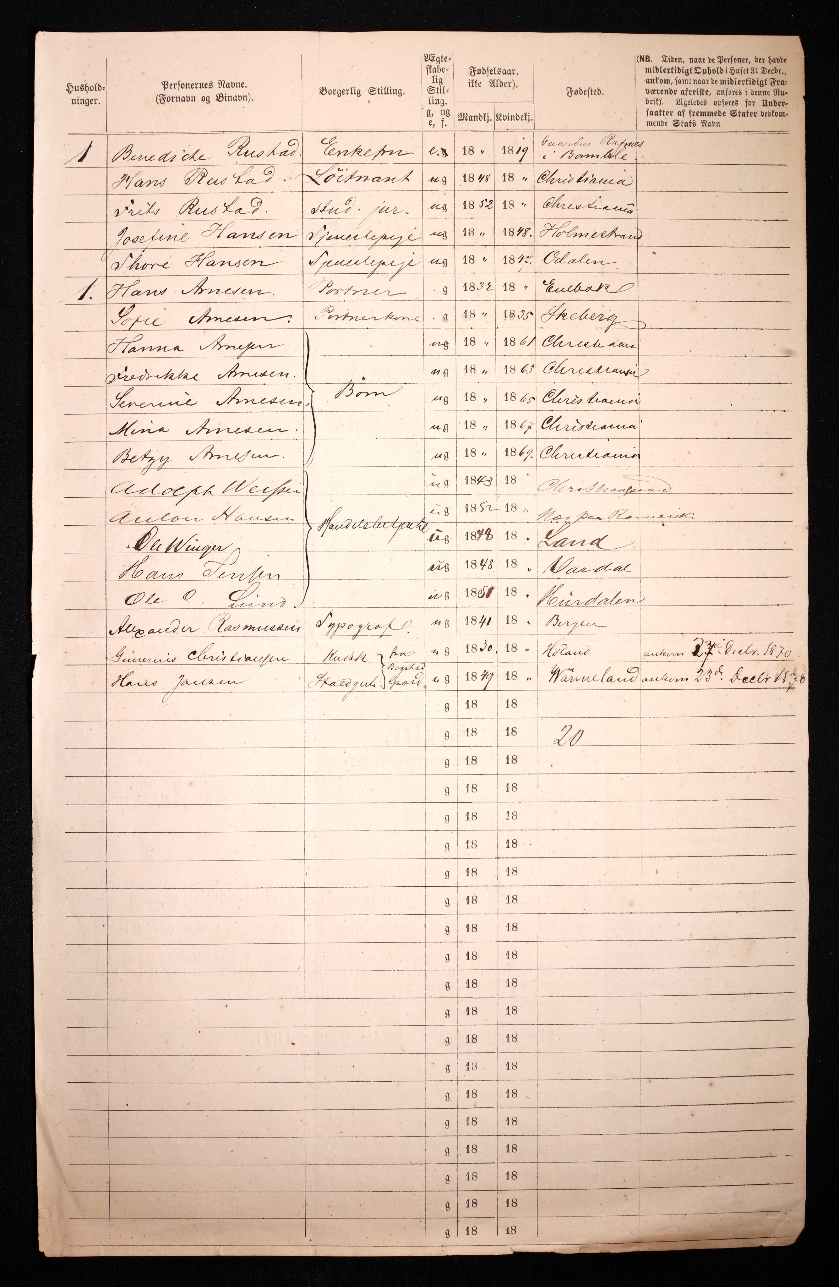 RA, 1870 census for 0301 Kristiania, 1870, p. 4373