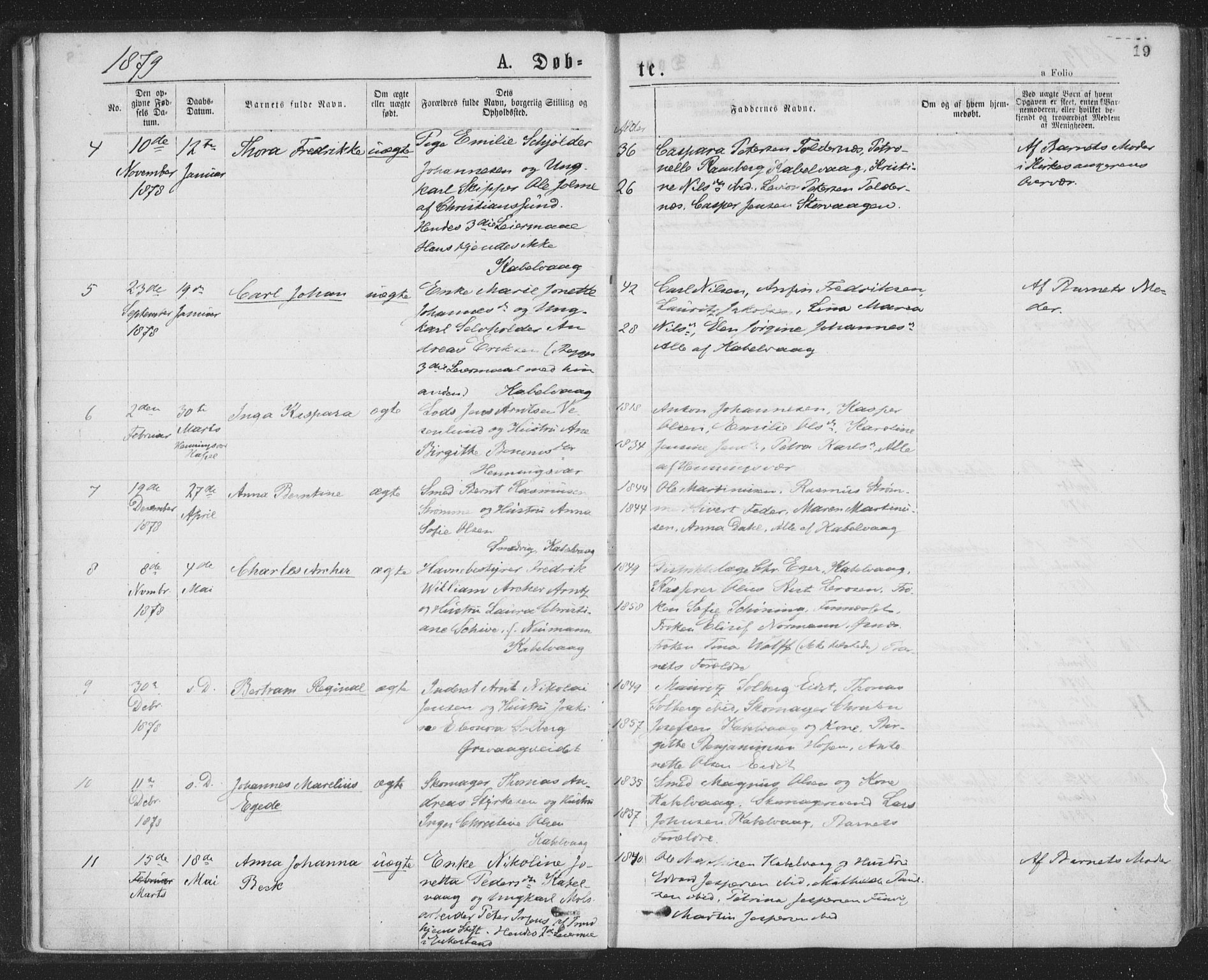Ministerialprotokoller, klokkerbøker og fødselsregistre - Nordland, SAT/A-1459/874/L1058: Parish register (official) no. 874A02, 1878-1883, p. 19