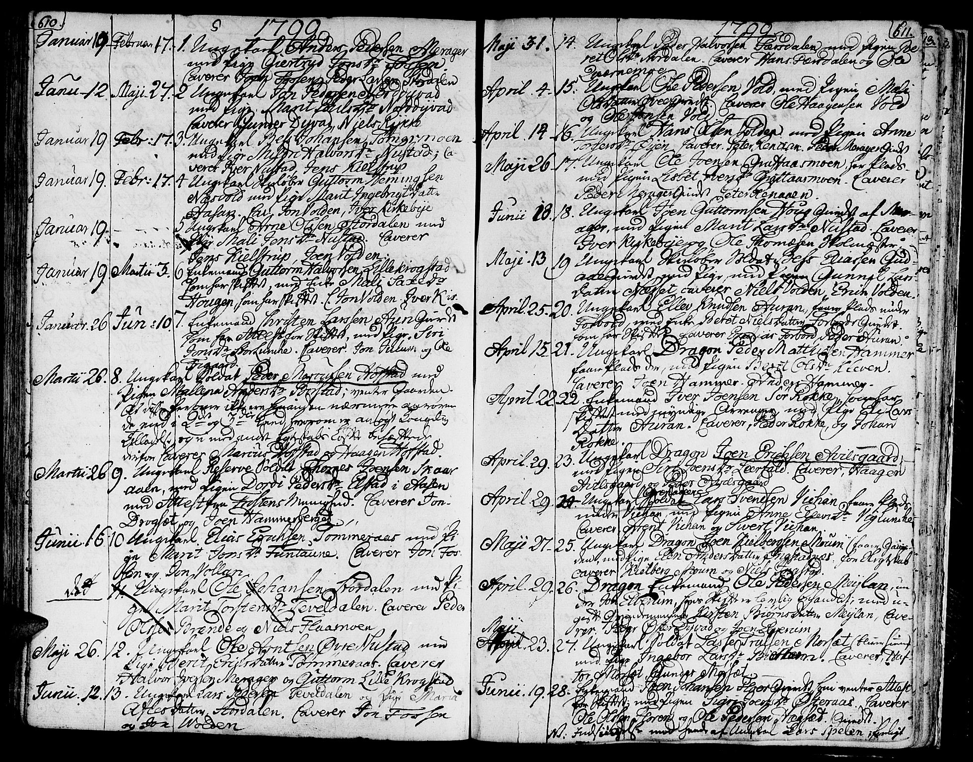 Ministerialprotokoller, klokkerbøker og fødselsregistre - Nord-Trøndelag, SAT/A-1458/709/L0060: Parish register (official) no. 709A07, 1797-1815, p. 610-611