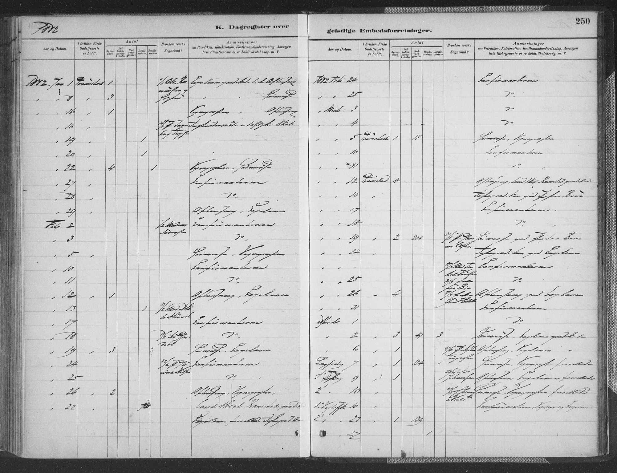 Grimstad sokneprestkontor, SAK/1111-0017/F/Fa/L0004: Parish register (official) no. A 3, 1882-1910, p. 250