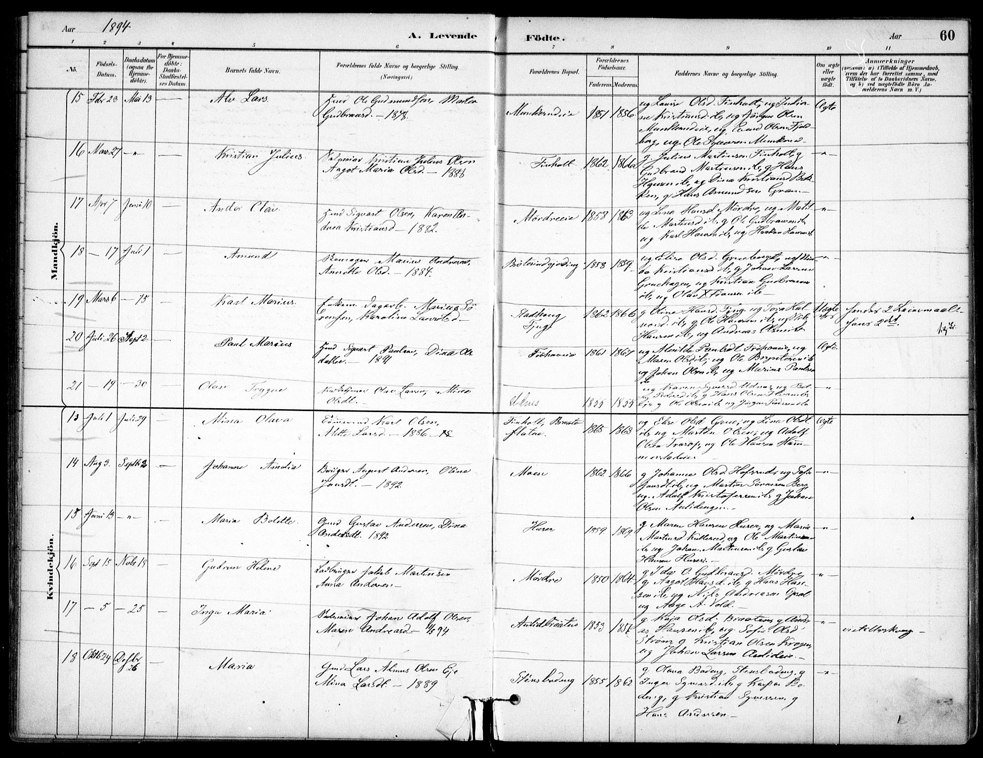 Nes prestekontor Kirkebøker, SAO/A-10410/F/Fc/L0002: Parish register (official) no. IIi 2, 1882-1916, p. 60