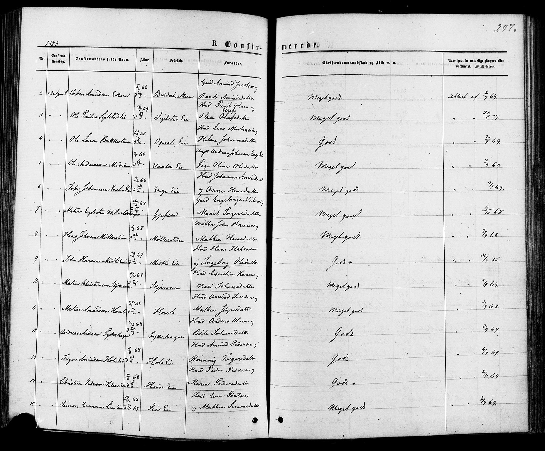 Østre Gausdal prestekontor, SAH/PREST-092/H/Ha/Haa/L0001: Parish register (official) no. 1, 1874-1886, p. 297