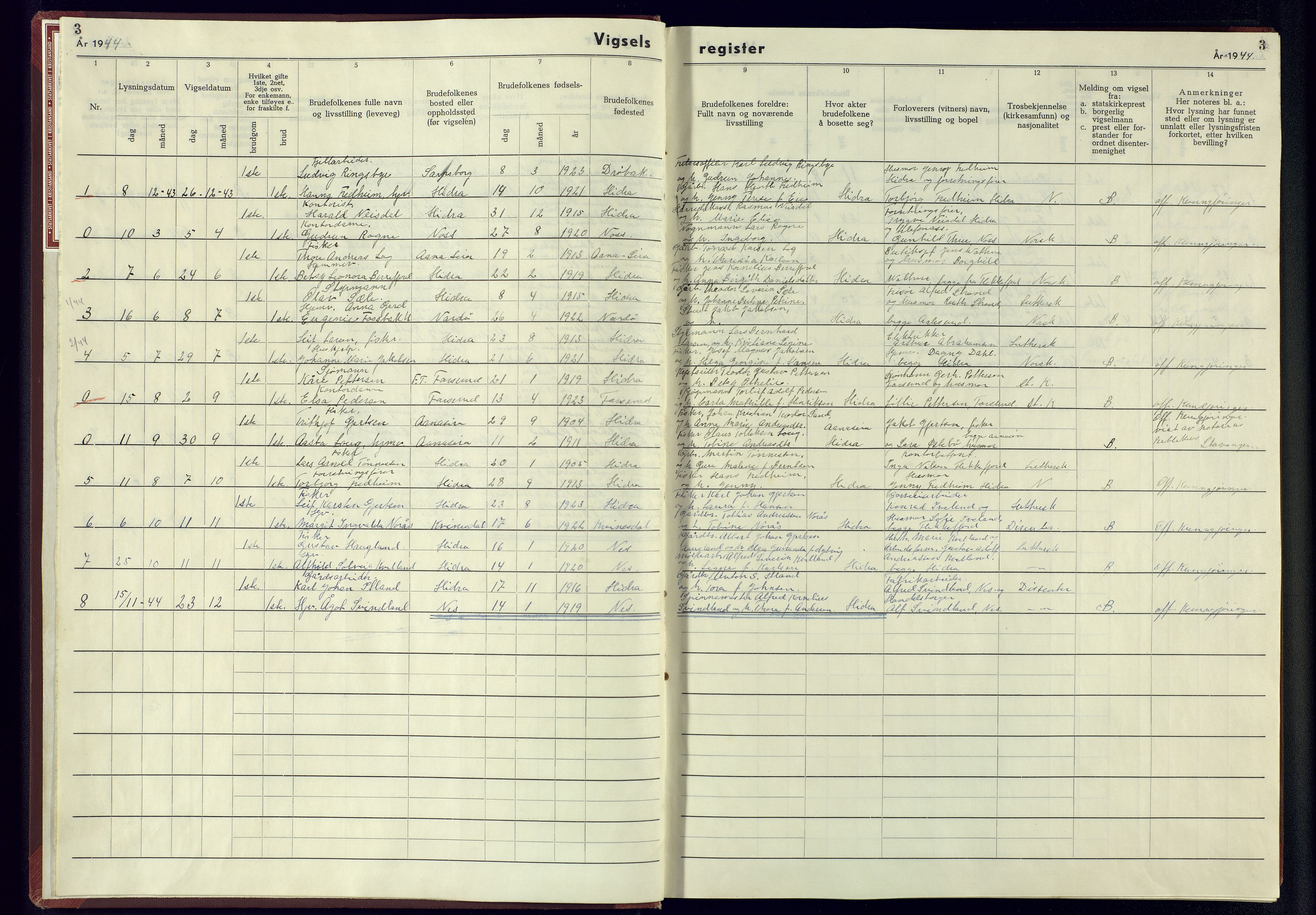 Flekkefjord sokneprestkontor, SAK/1111-0012/J/Jb/L0006: Marriage register no. A-VI-7, 1942-1945, p. 3