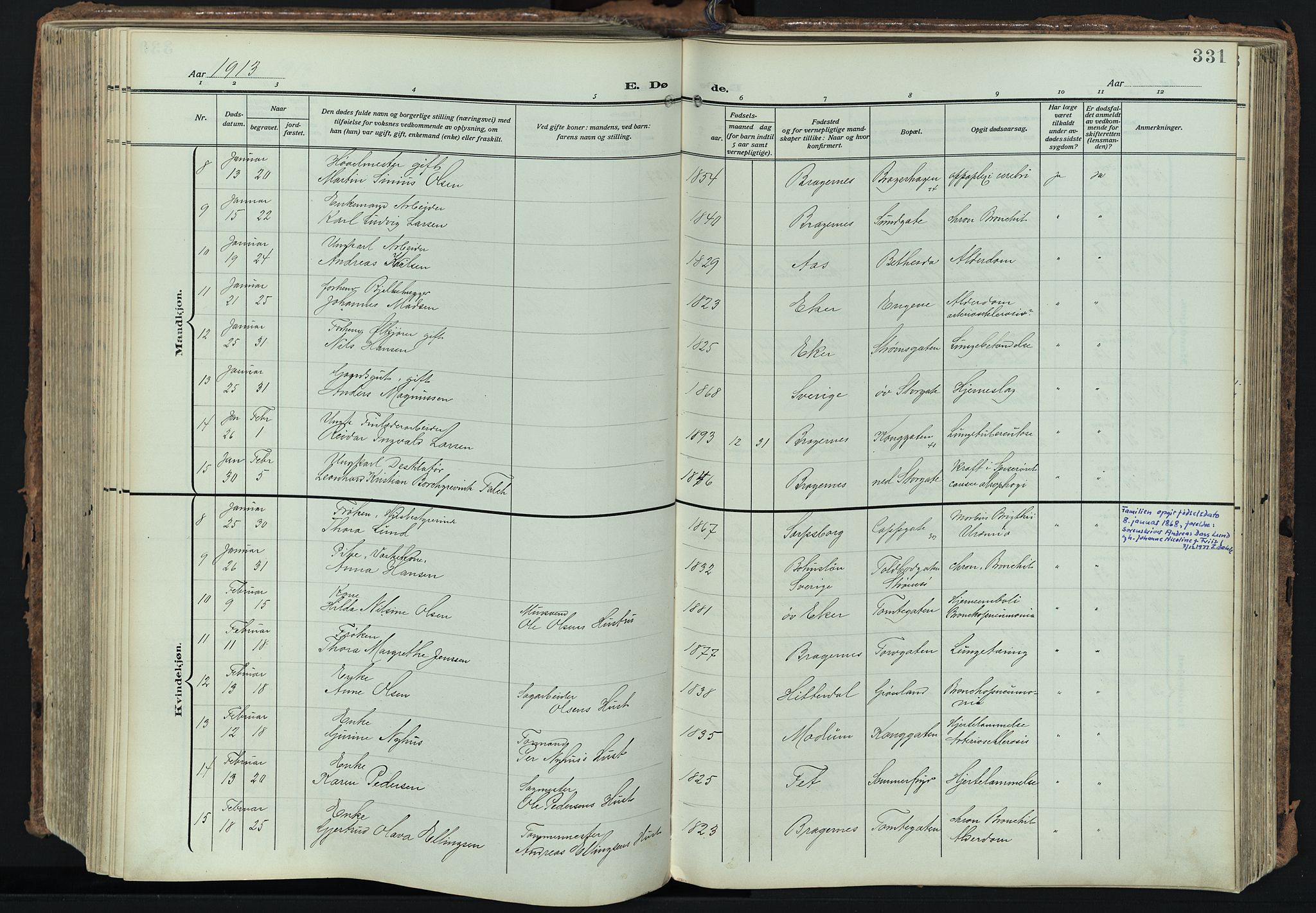 Bragernes kirkebøker, SAKO/A-6/F/Fb/L0010: Parish register (official) no. II 10, 1911-1922, p. 331