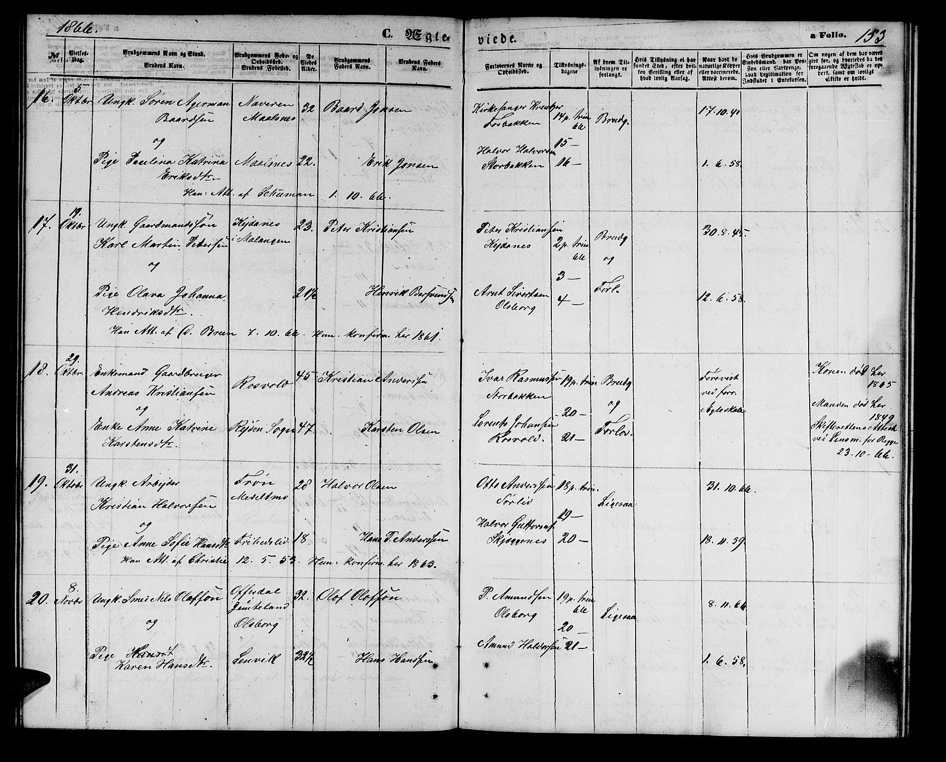 Målselv sokneprestembete, AV/SATØ-S-1311/G/Ga/Gab/L0002klokker: Parish register (copy) no. 2, 1865-1873, p. 153