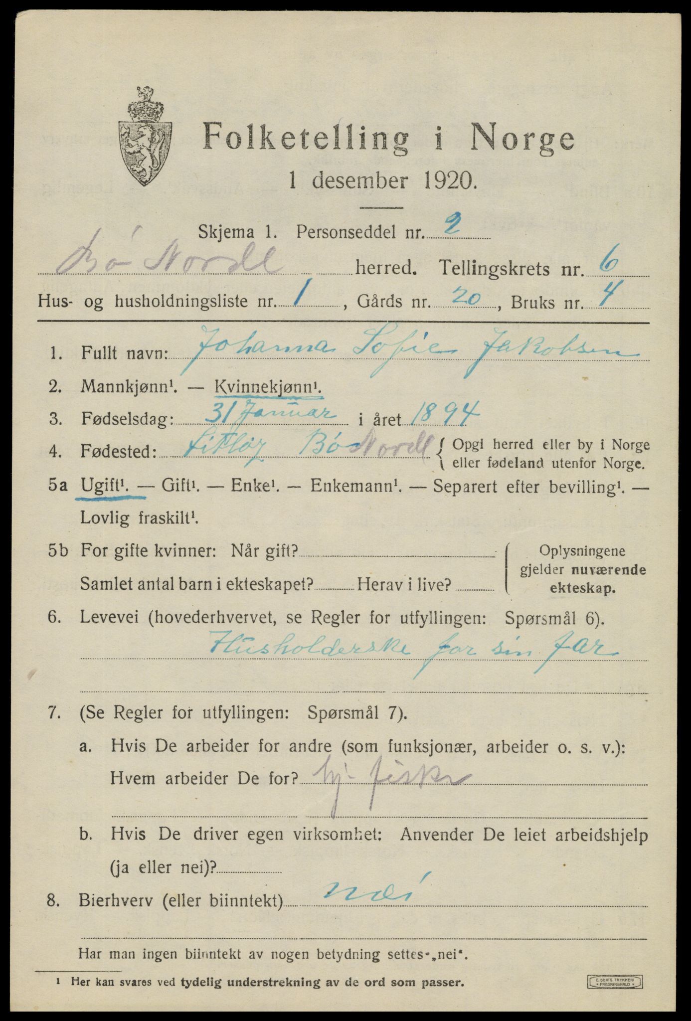 SAT, 1920 census for Bø, 1920, p. 5716