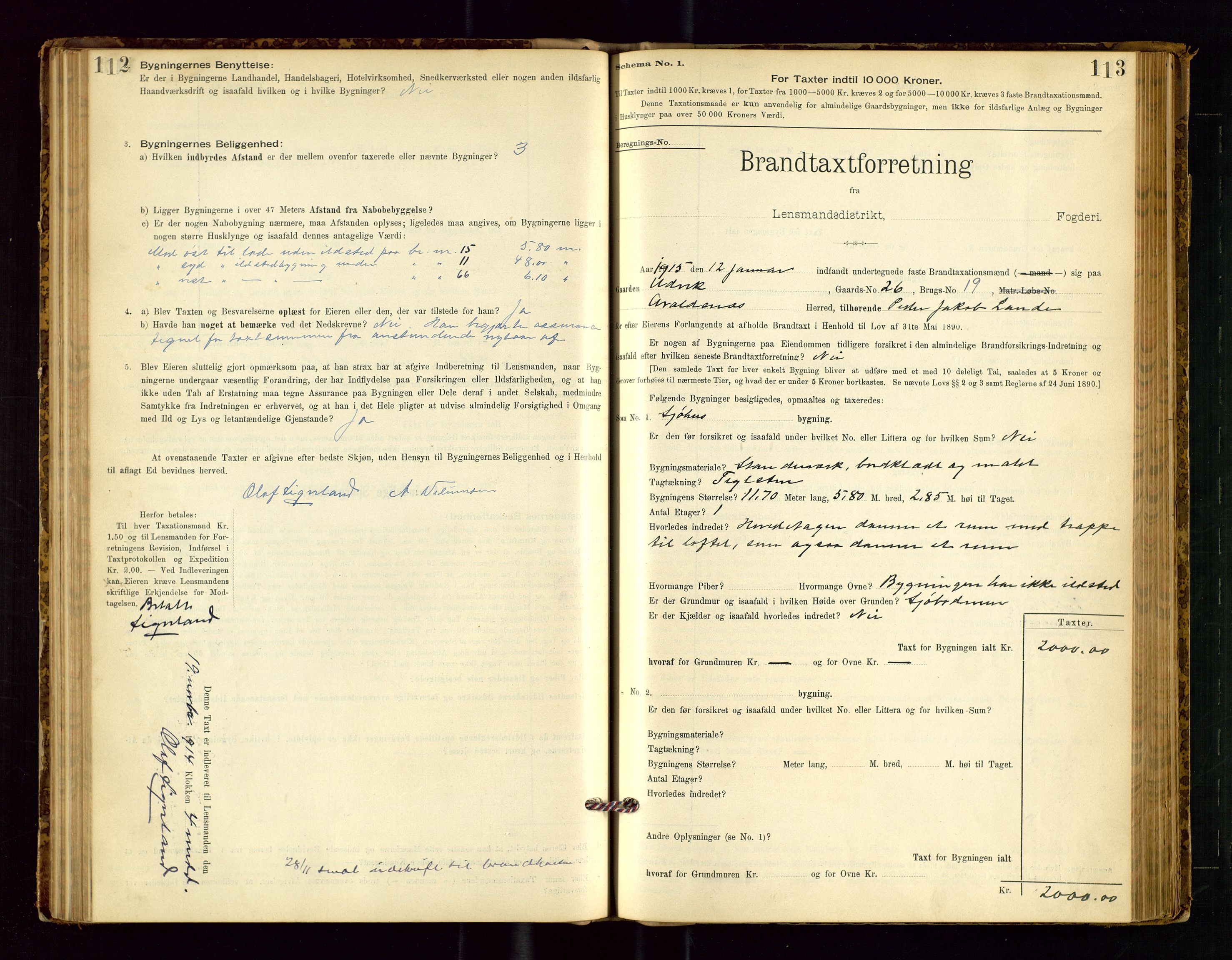 Avaldsnes lensmannskontor, AV/SAST-A-100286/Gob/L0001: "Brandtaxationsprotokol for Avaldsnes Lensmandsdistrikt Ryfylke Fogderi", 1894-1925, p. 112-113