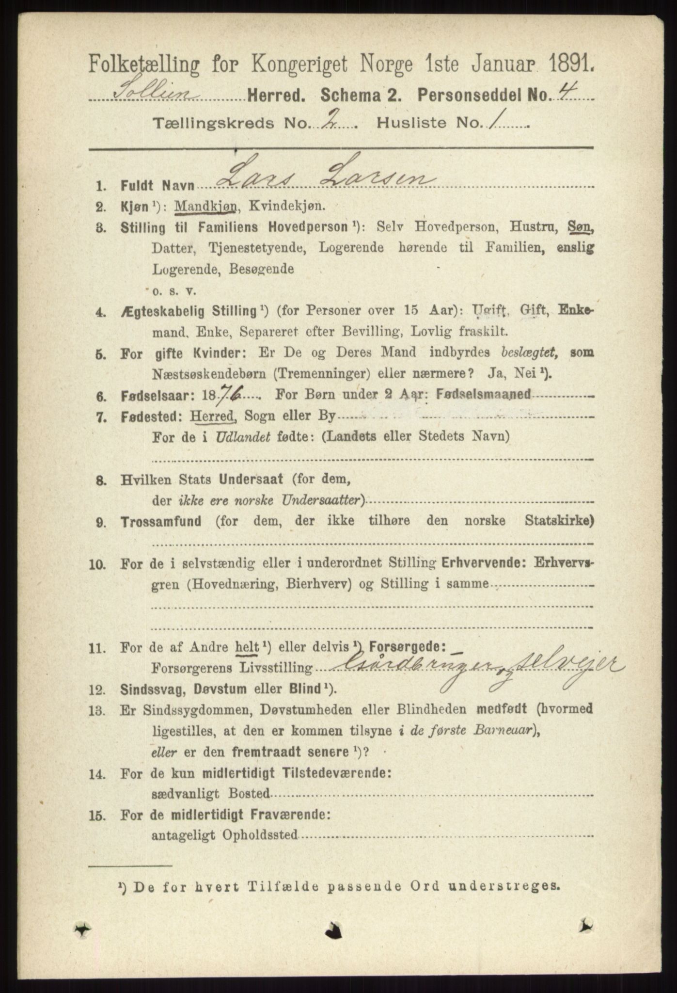 RA, 1891 census for 0431 Sollia, 1891, p. 416